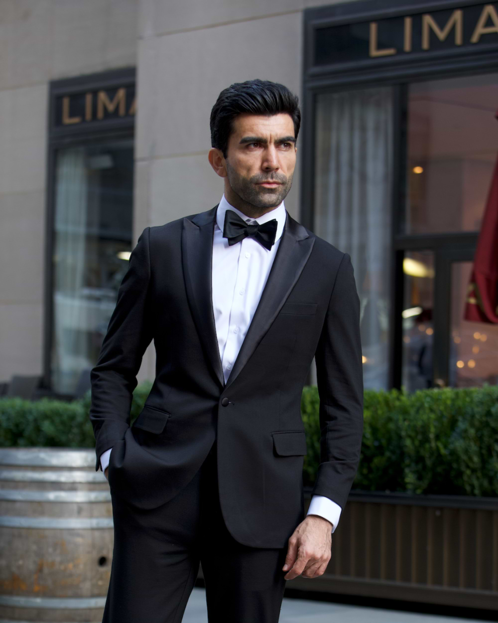 Athletic Fit Stretch Tuxedo - Black with Peak Lapel
