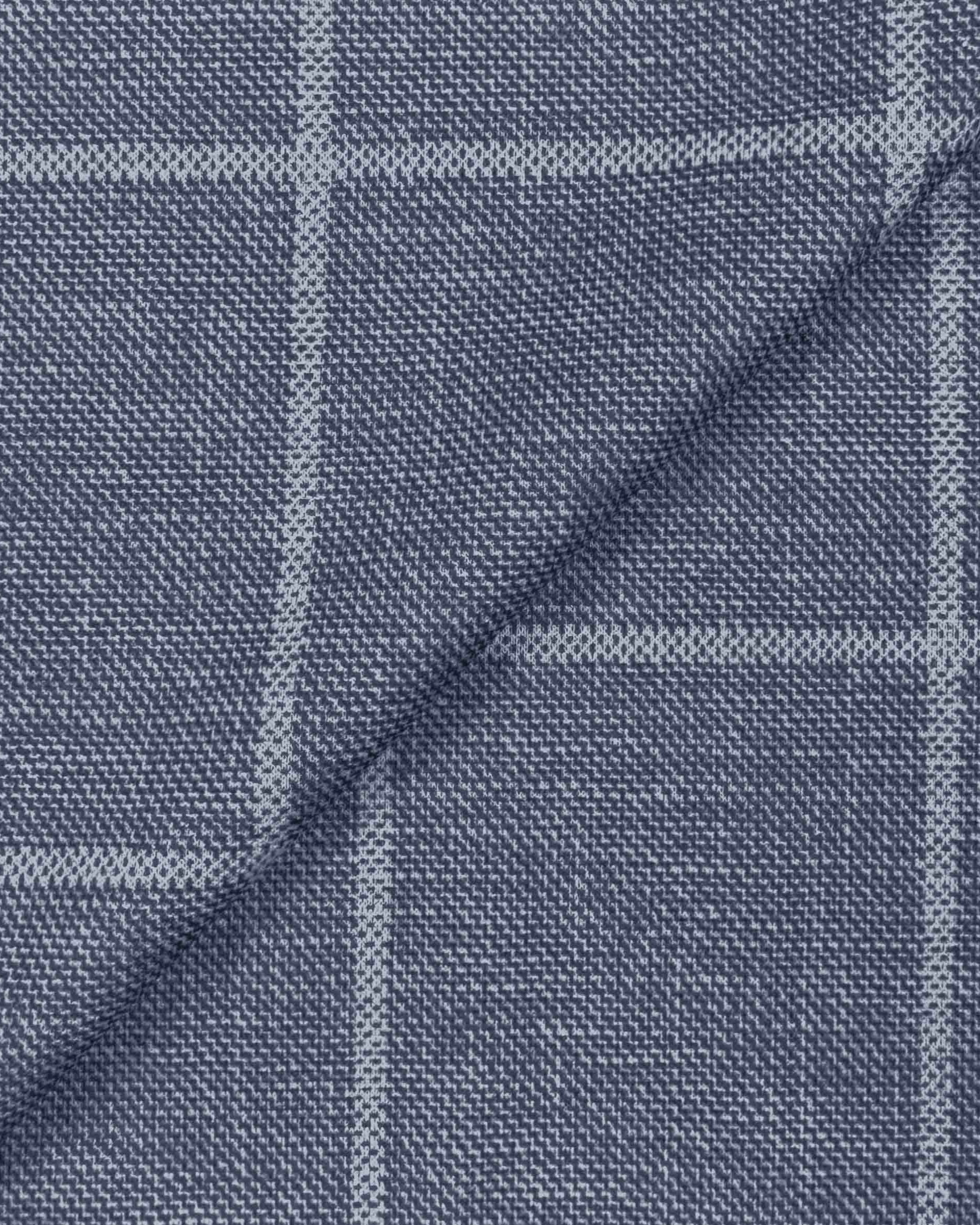 Athletic Fit Stretch Suit - Textured Light Blue with White Windowpane