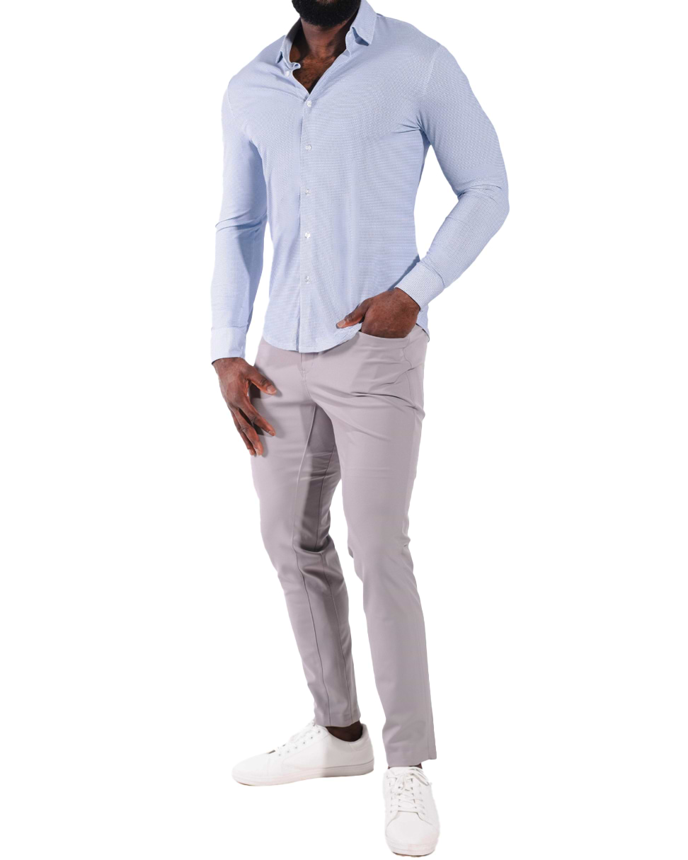 "The Wesley" Sport Shirt - Geo Light Blue & White Diamond