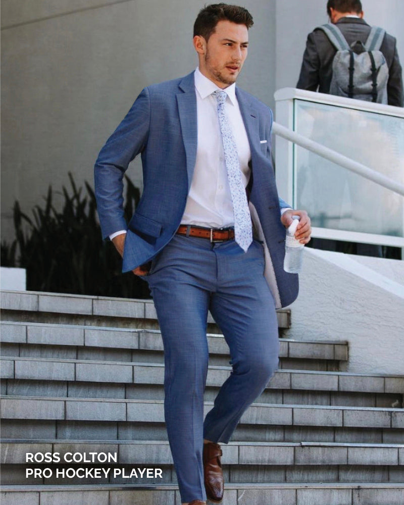 Athletic Fit Stretch Suit - Heathered Blue