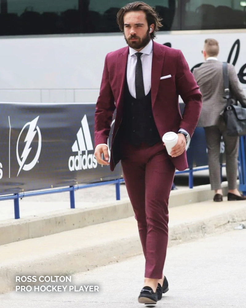 Athletic Fit Stretch Suit - Heathered Maroon