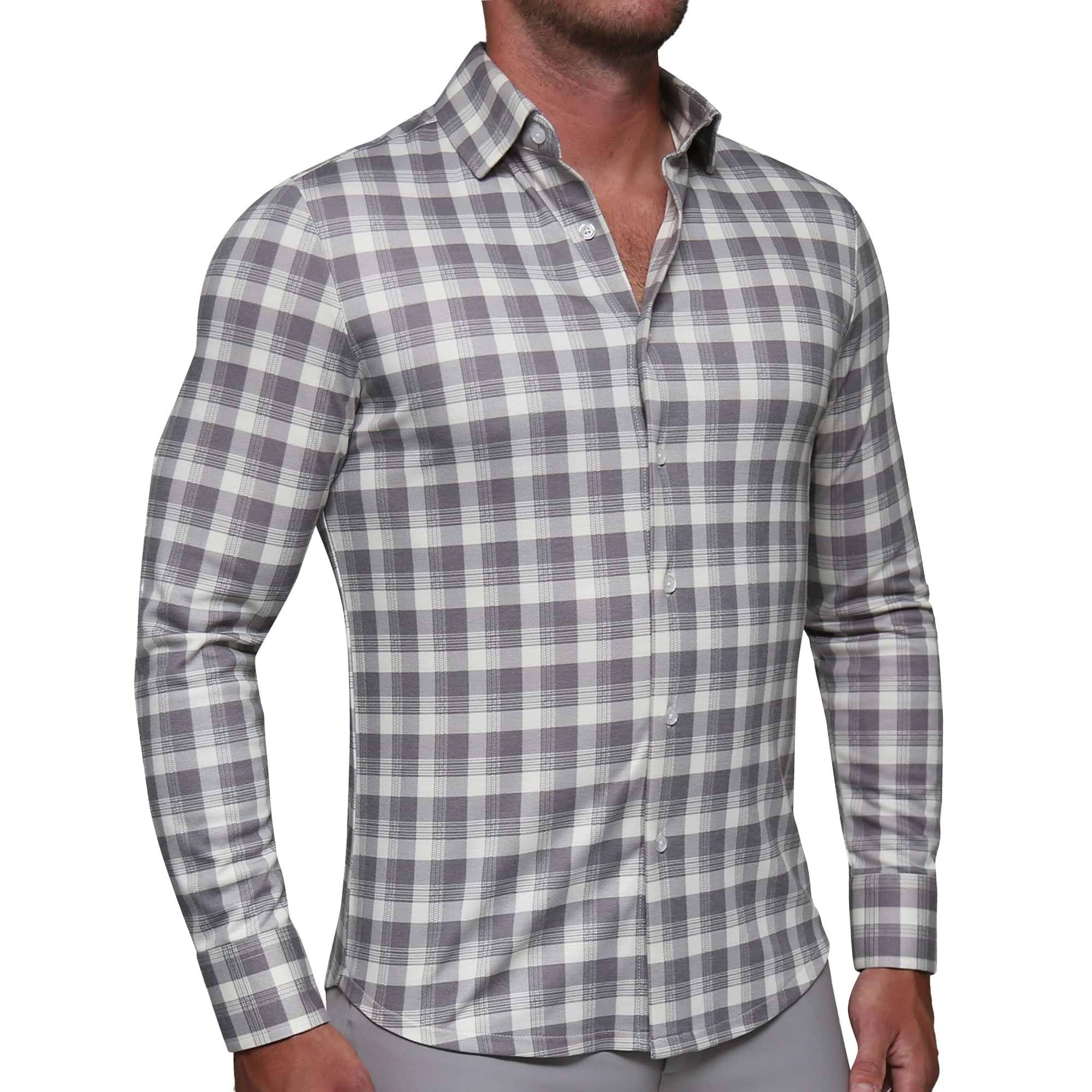 "The Holden" Grey Plaid Casual Button Down