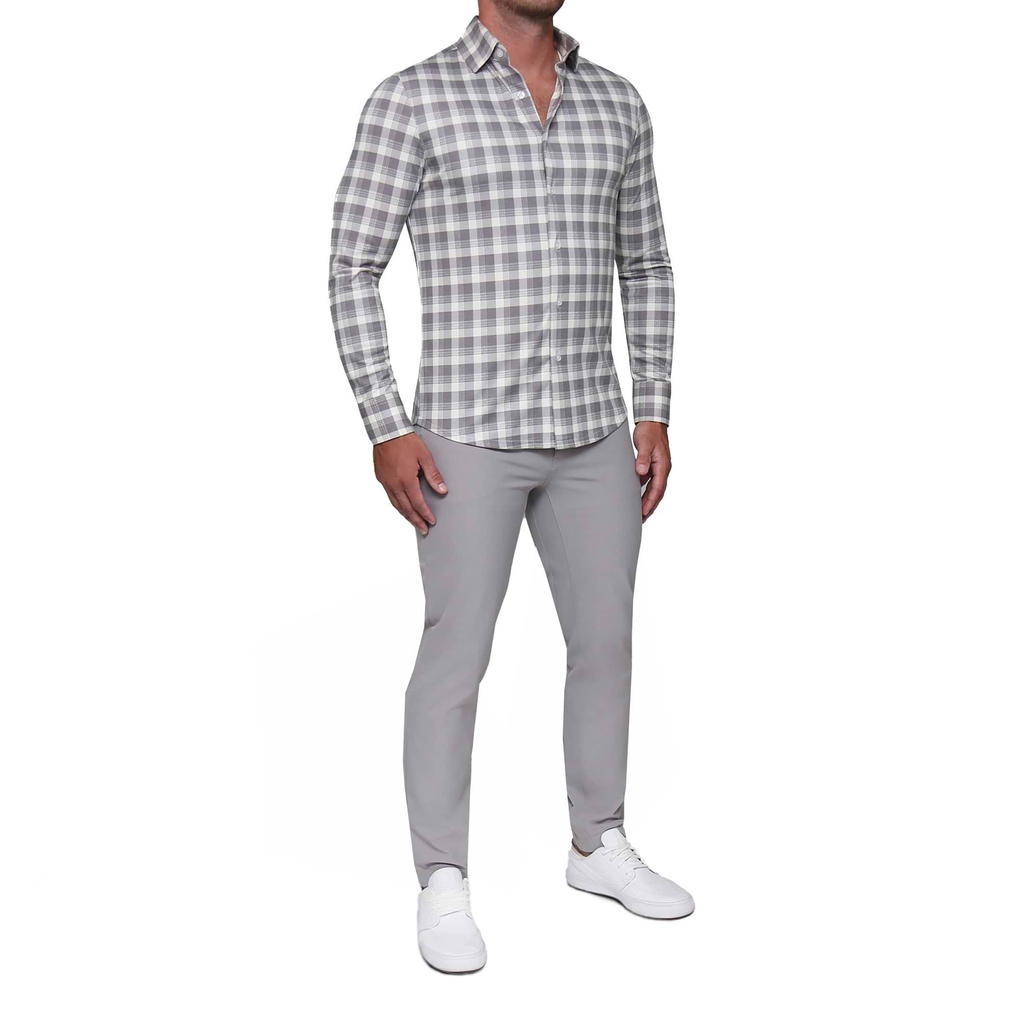 "The Holden" Grey Plaid Casual Button Down