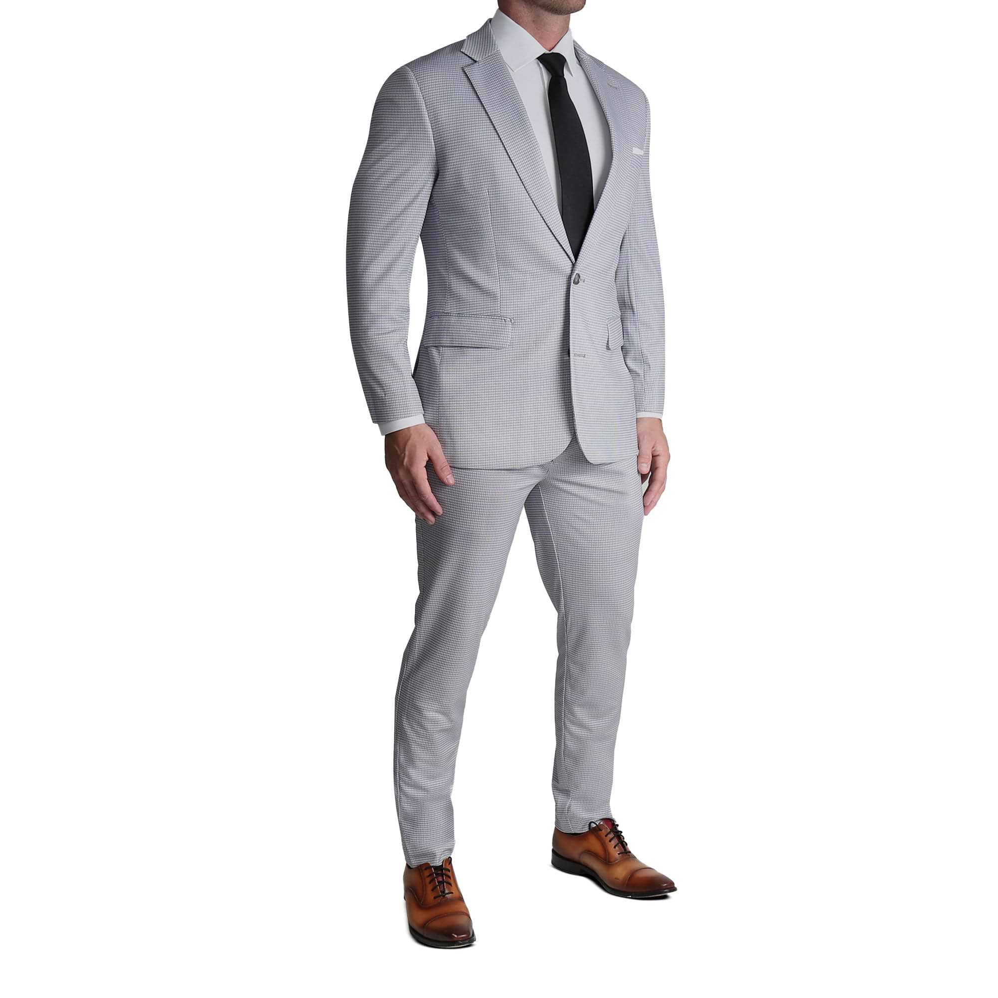 Athletic Fit Stretch Blazer - Grey Houndstooth Microcheck