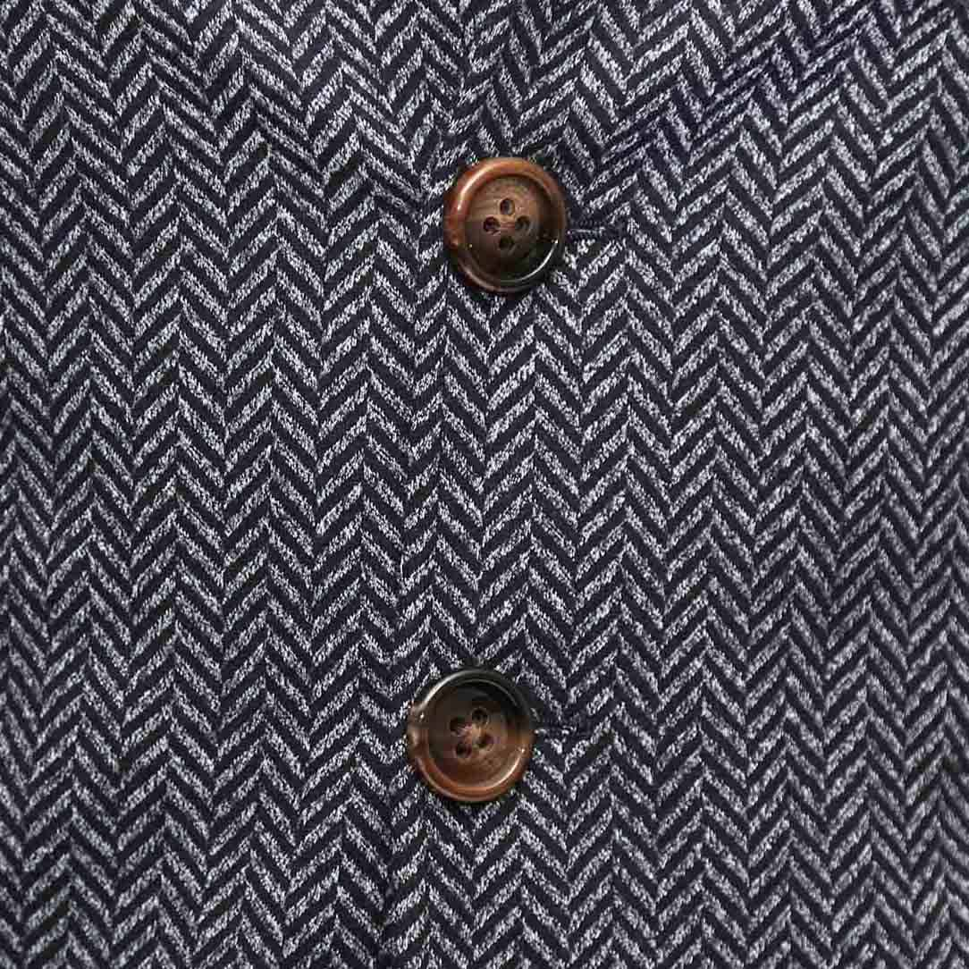 Open Button Overcoat - Navy & Grey Chevron