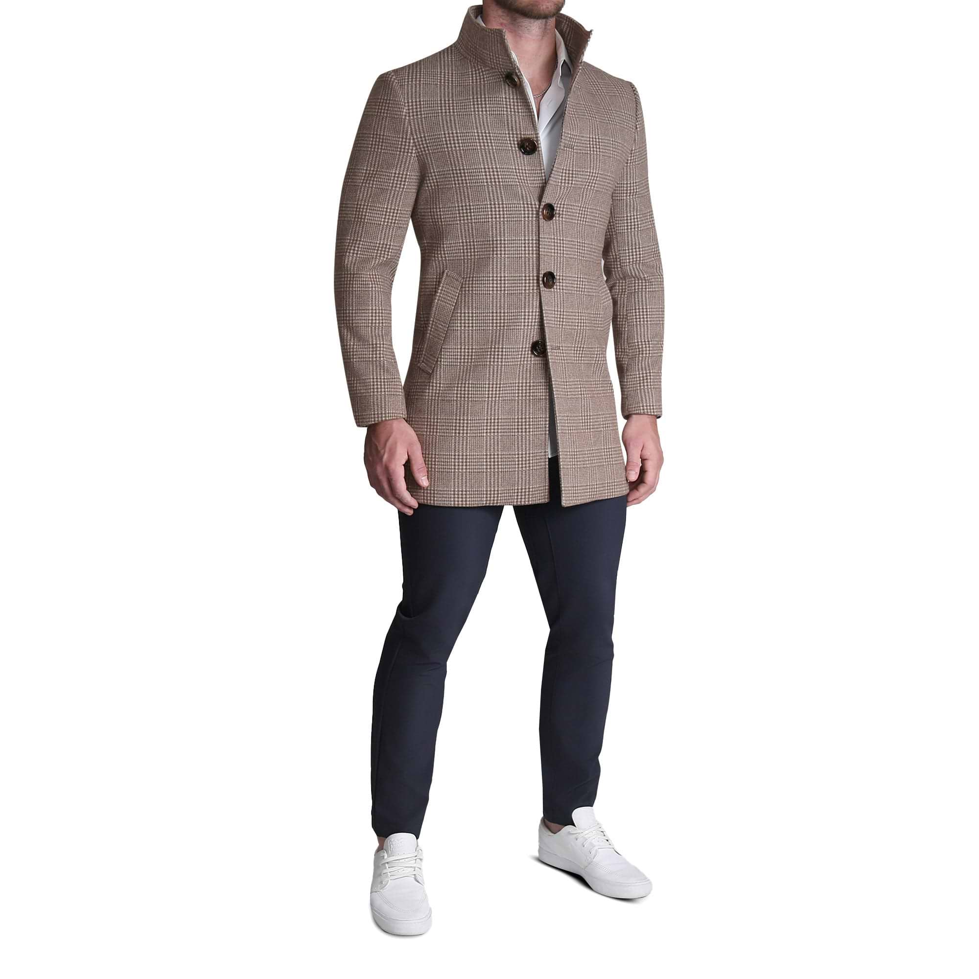 Brown Plaid Open Button Overcoat Brown Plaid Open Button Overcoat