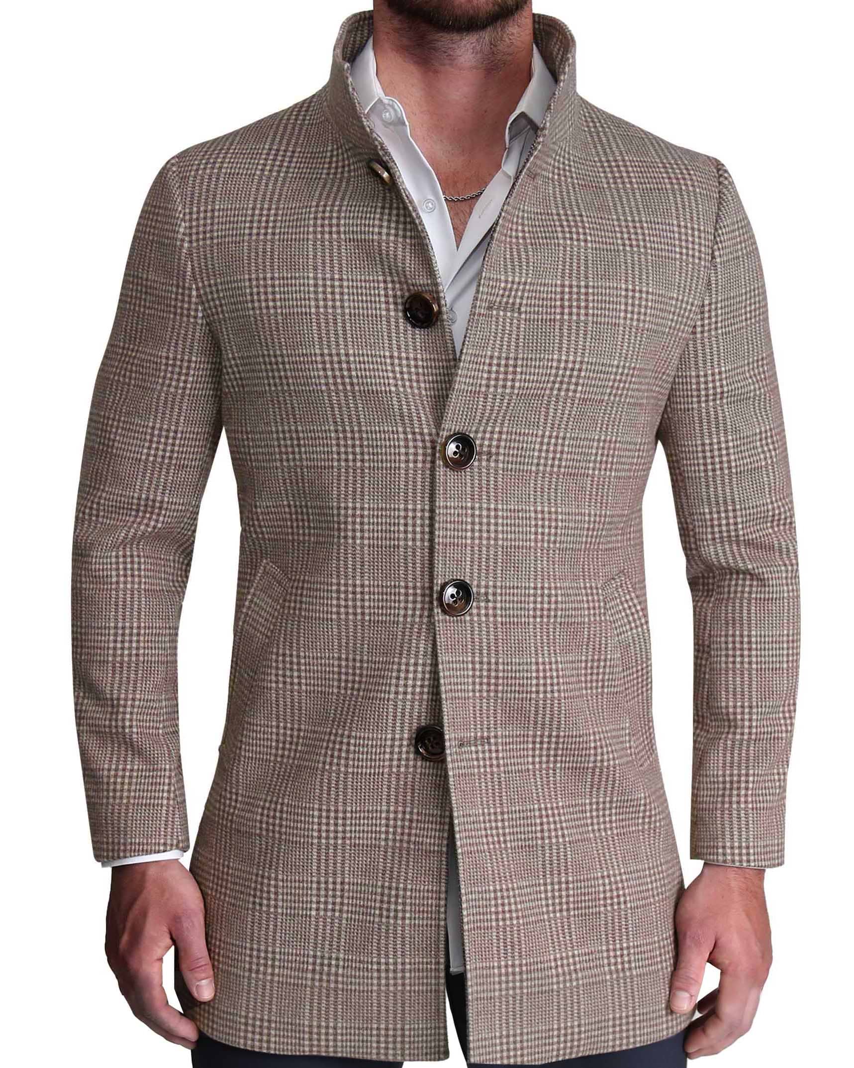 Brown Plaid Open Button Overcoat