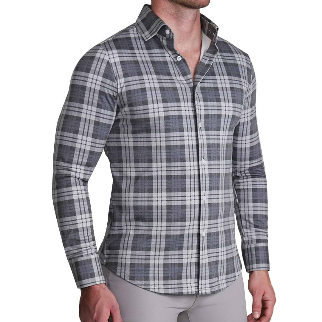 "The Warner" Grey and White Windowpane Casual Button Down