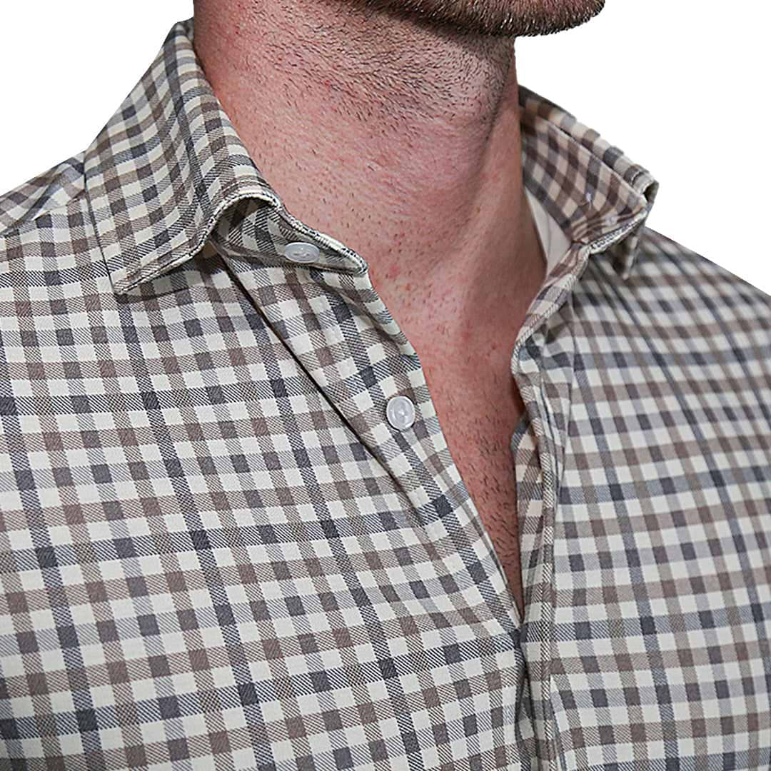 "The Palmer" Brown, Grey, and White Gingham Casual Button Down