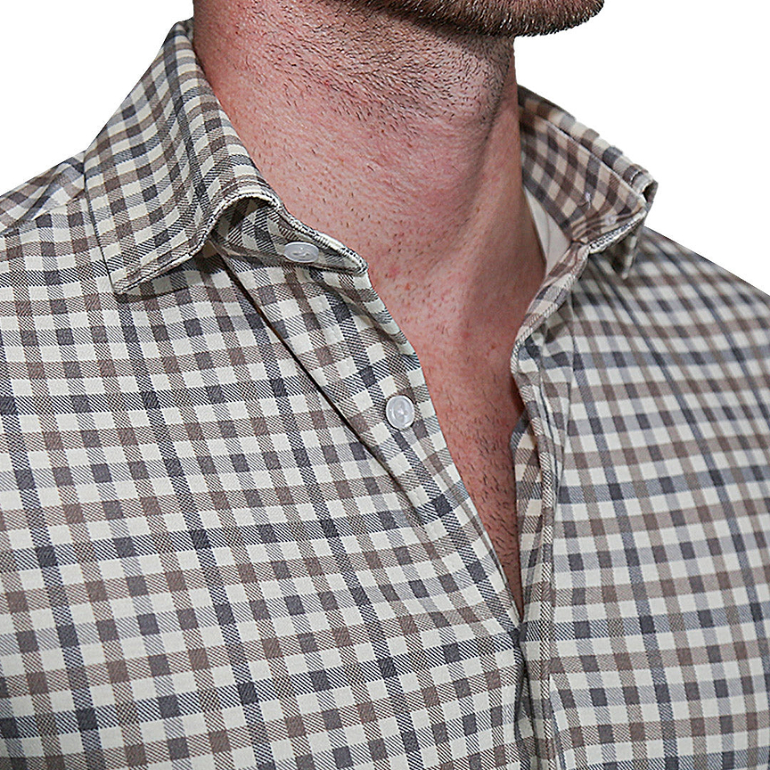 "The Palmer" Brown, Grey, and White Gingham Casual Button Down