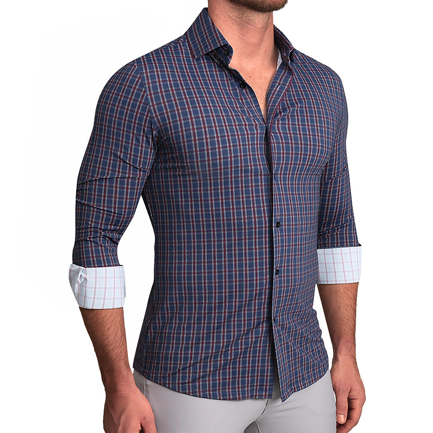"The Spencer" Sport Shirt - Maroon, Navy, & White Plaid
