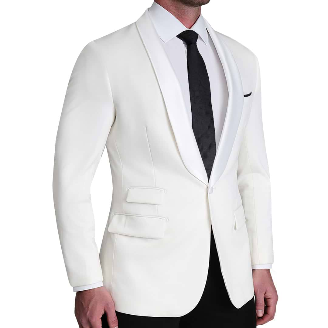 Athletic Fit Stretch Tuxedo Jacket - Solid Cream with White Shawl Lapel