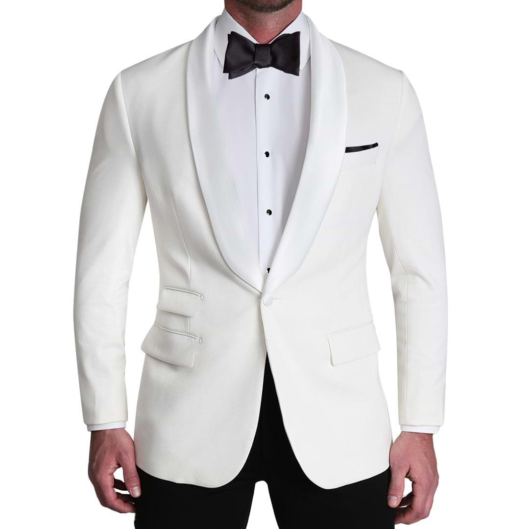 Athletic Fit Stretch Tuxedo Jacket - Solid Cream with White Shawl Lapel