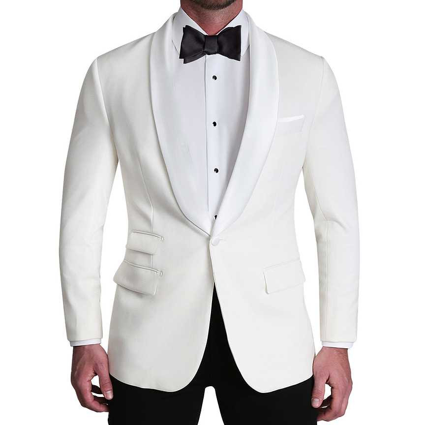Athletic Fit Stretch Tuxedo Jacket - Solid Cream with White Shawl Lapel
