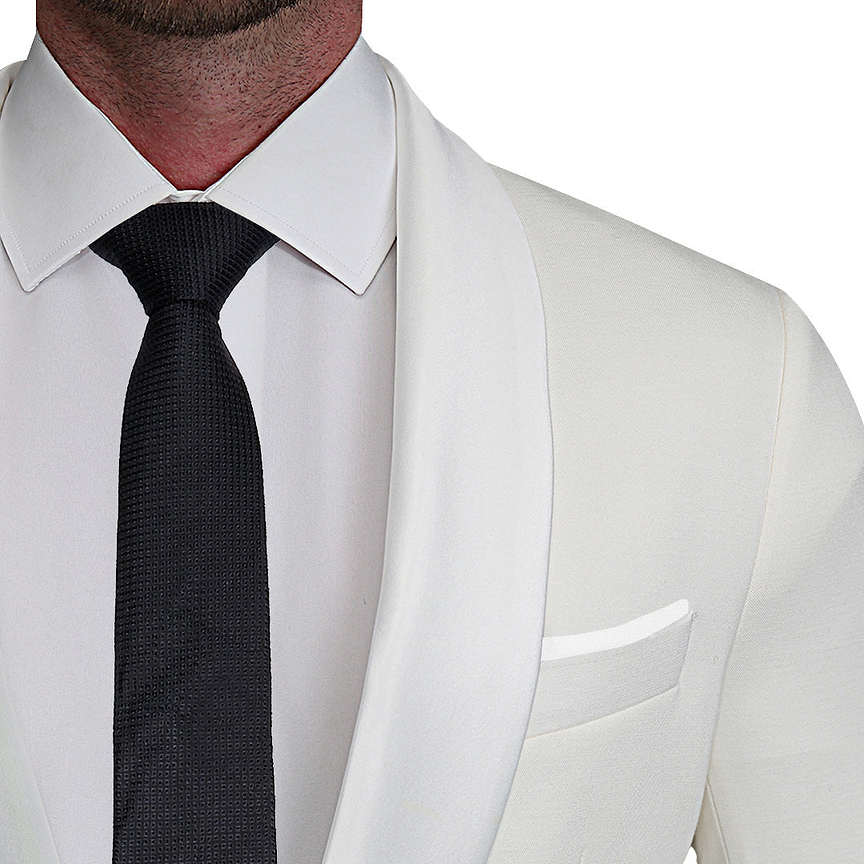 Athletic Fit Stretch Tuxedo Jacket - Solid Cream with White Shawl Lapel