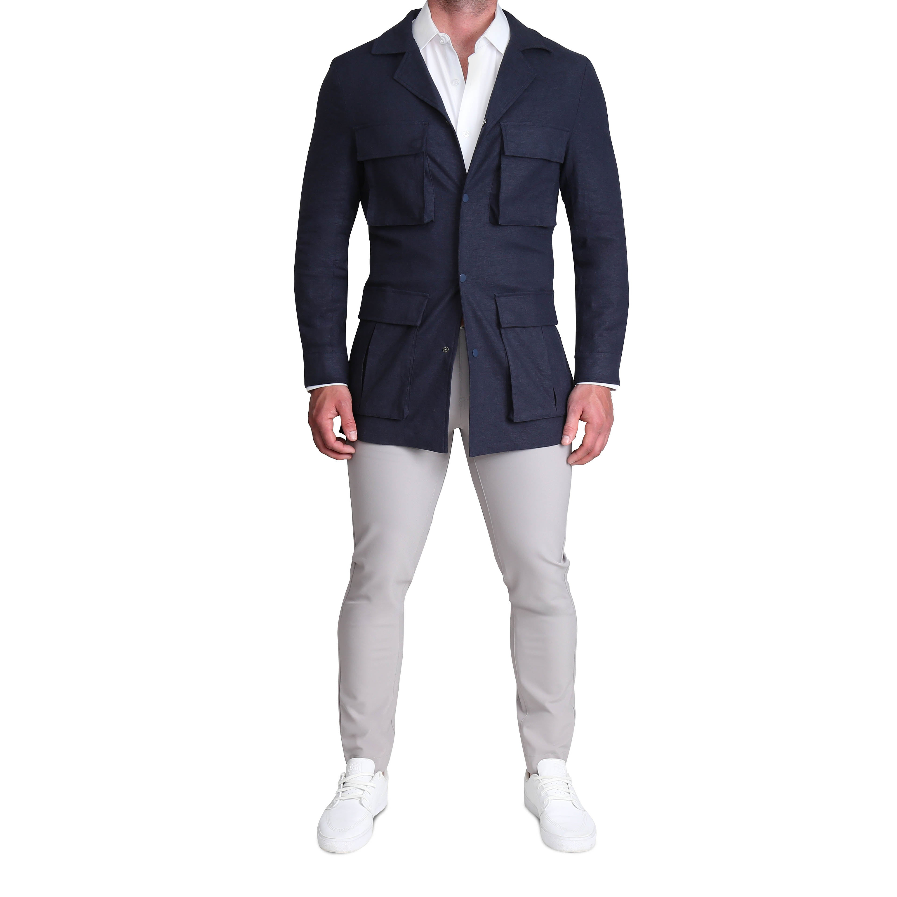 Stretch Linen Field Jacket - Navy