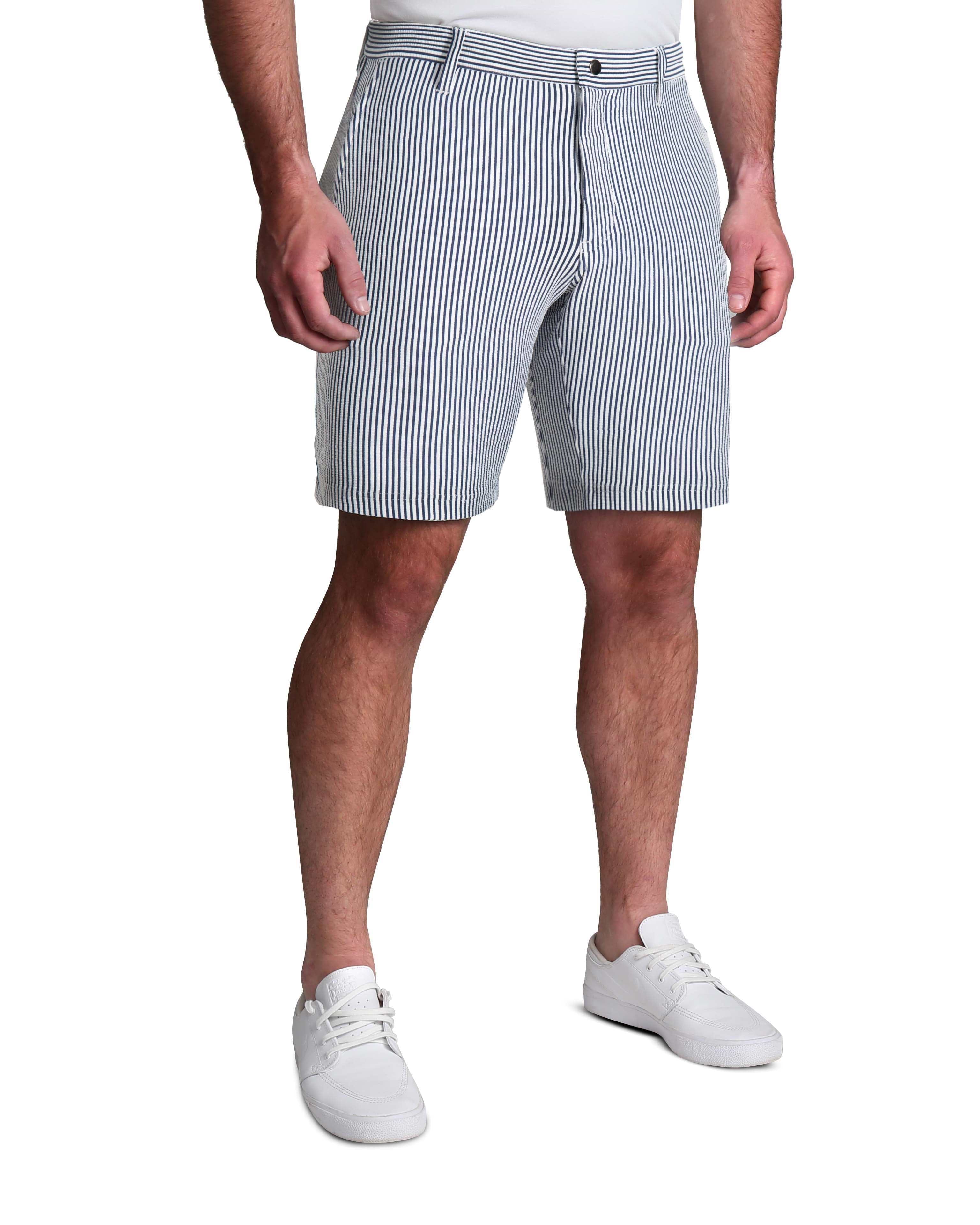 Athletic Fit Shorts - Navy & White Seersucker