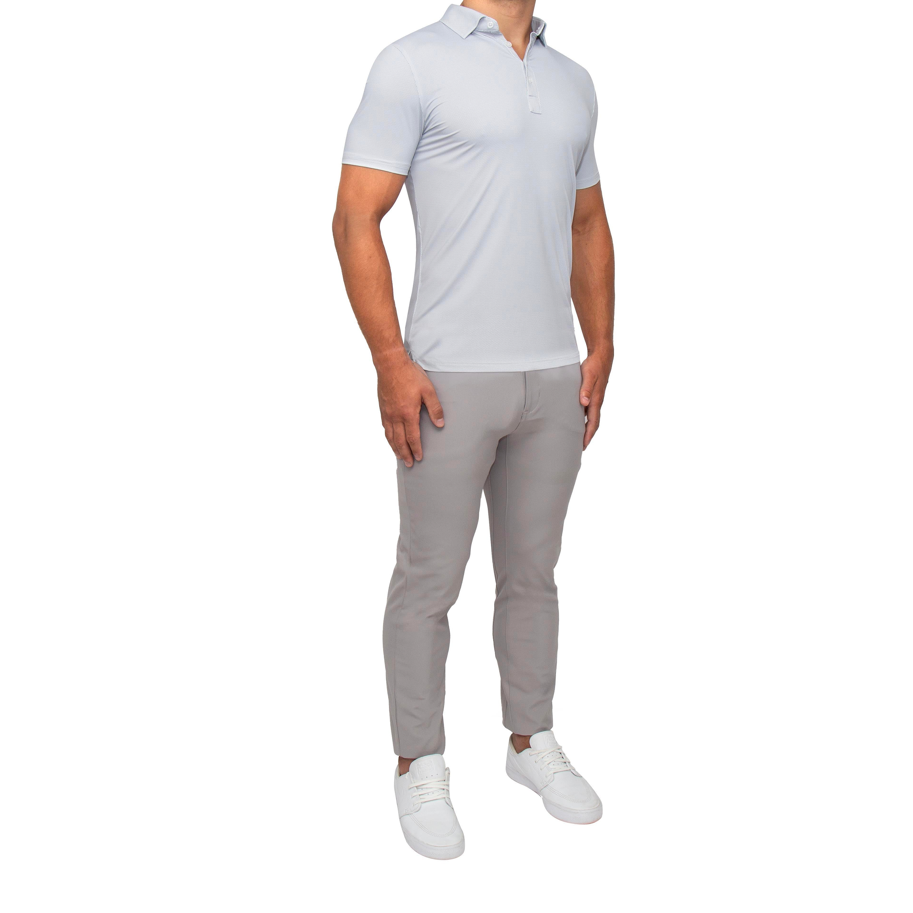 "The Jay" Grey & White Mini Weave Polo