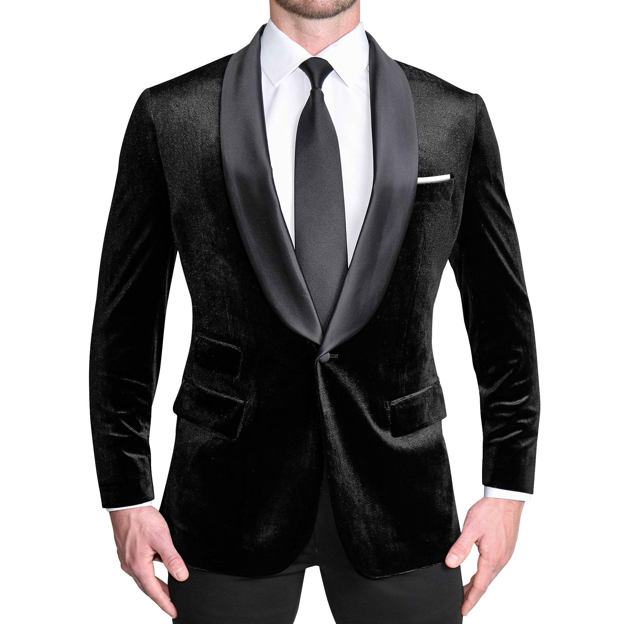 Satin Lapel Tuxedo Jacket - Black Velvet