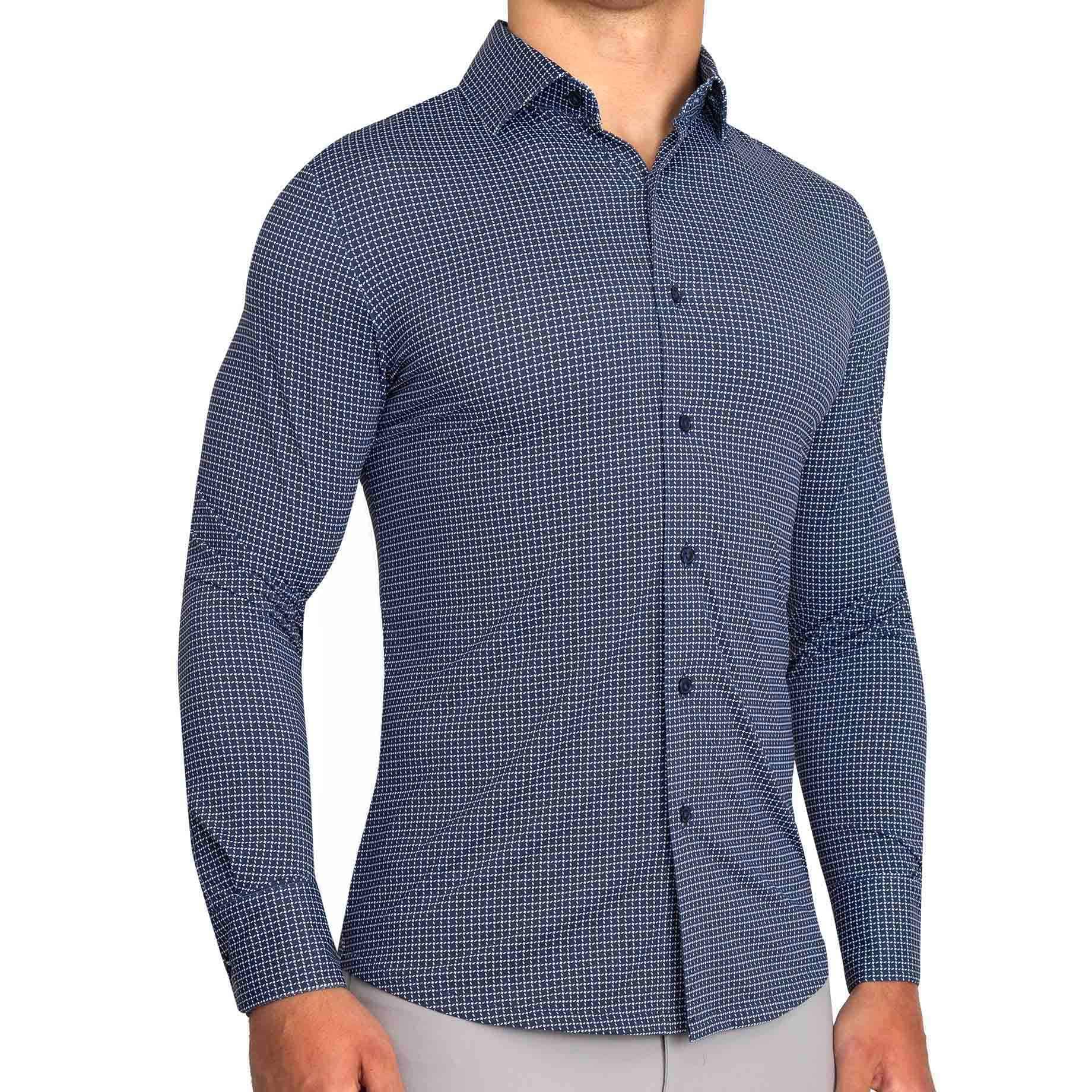 "The Eisenhower" Sport Shirt - Navy With White Grid