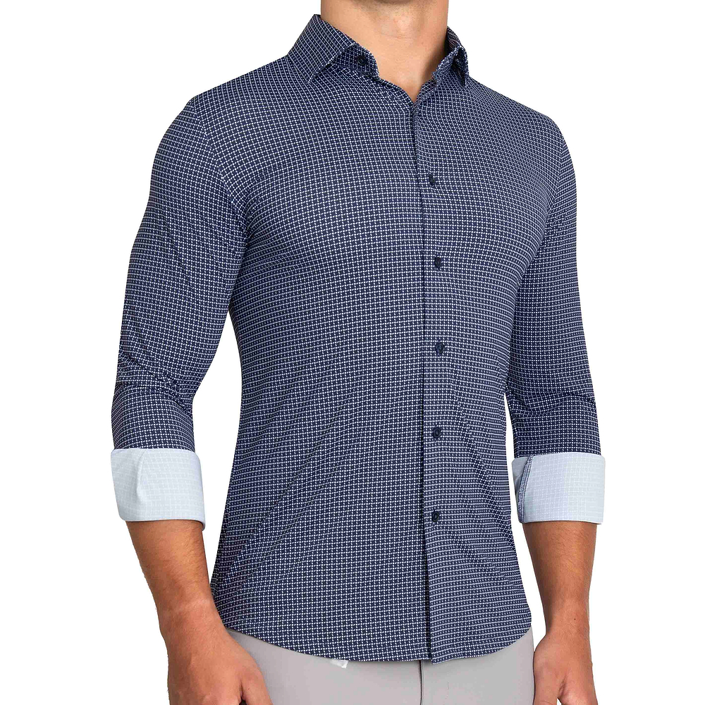 "The Eisenhower" Sport Shirt - Navy With White Grid