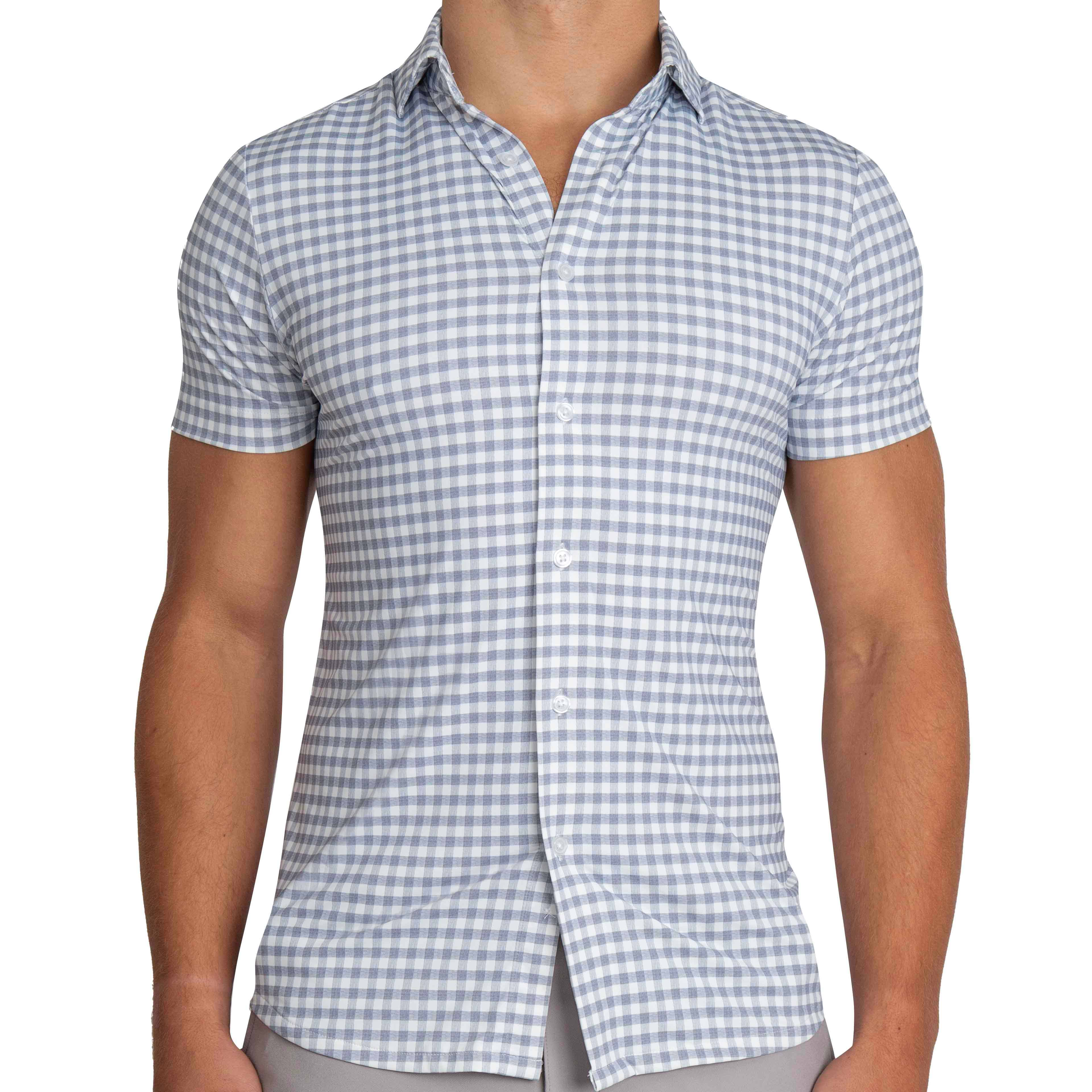 "The August" White & Grey Big Check Short Sleeve Button Down