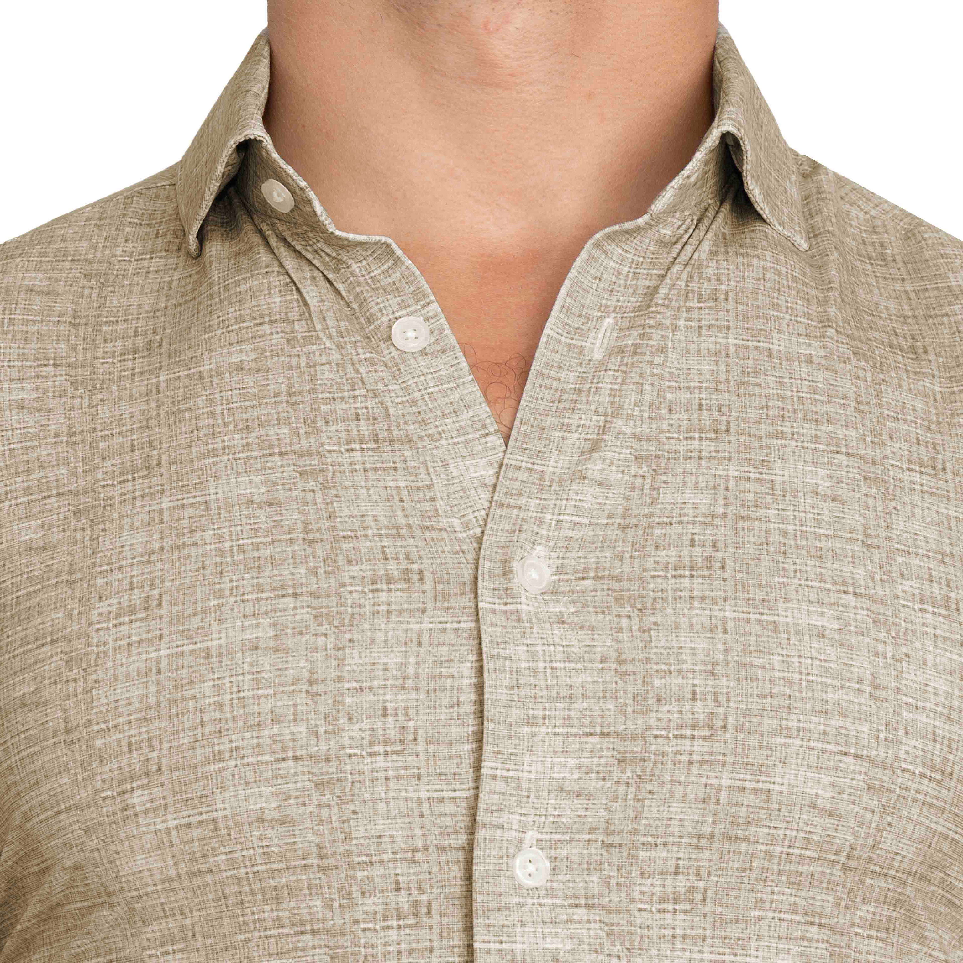 "The Giovanni" Printed Linen Olive Short Sleeve Button Down
