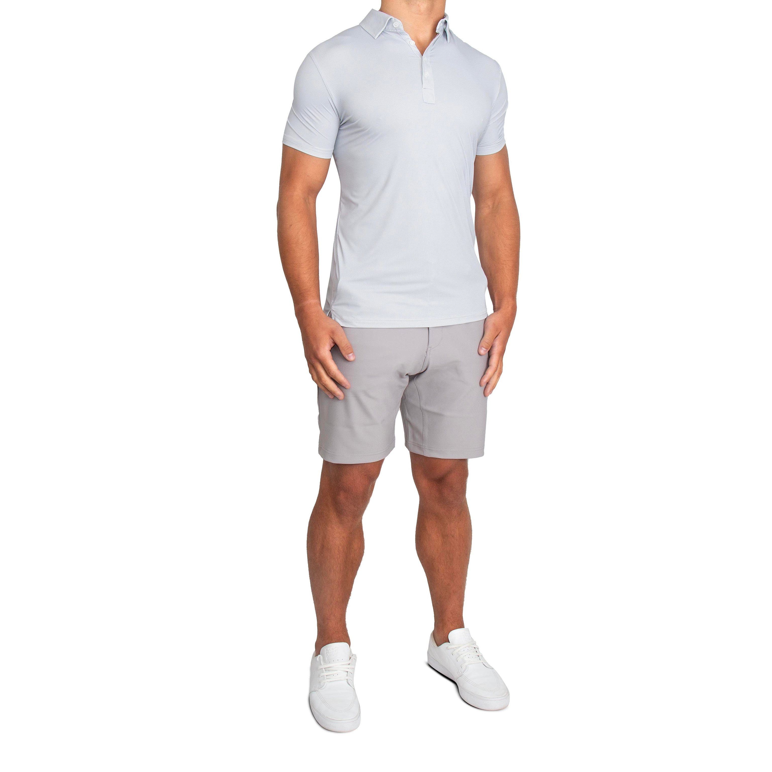 "The Jay" Grey & White Mini Weave Polo