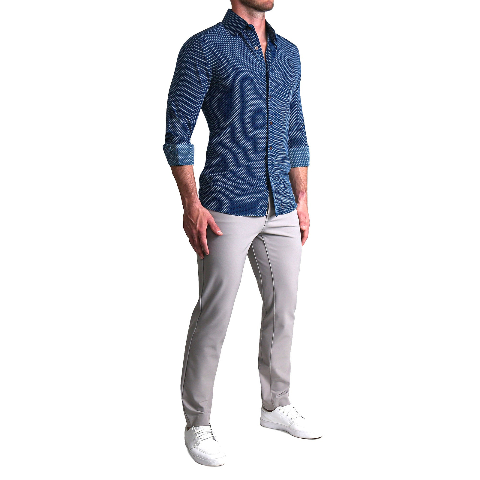 "The Boylston" Navy with White Polka Dots