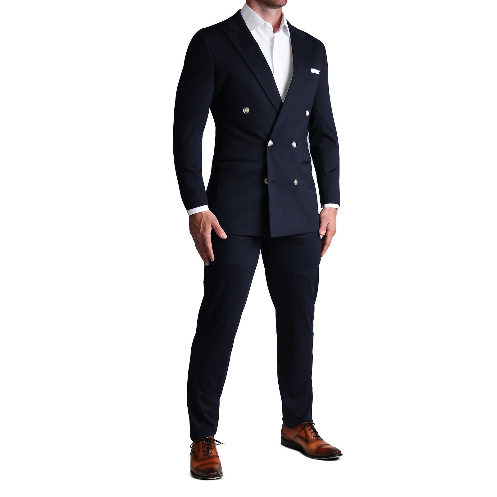 Athletic Fit Stretch Suit - Navy Double Breasted