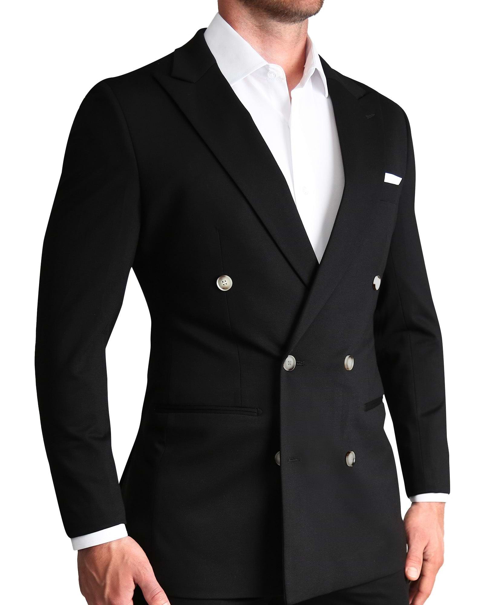 Athletic Fit Stretch Blazer - Black Double Breasted
