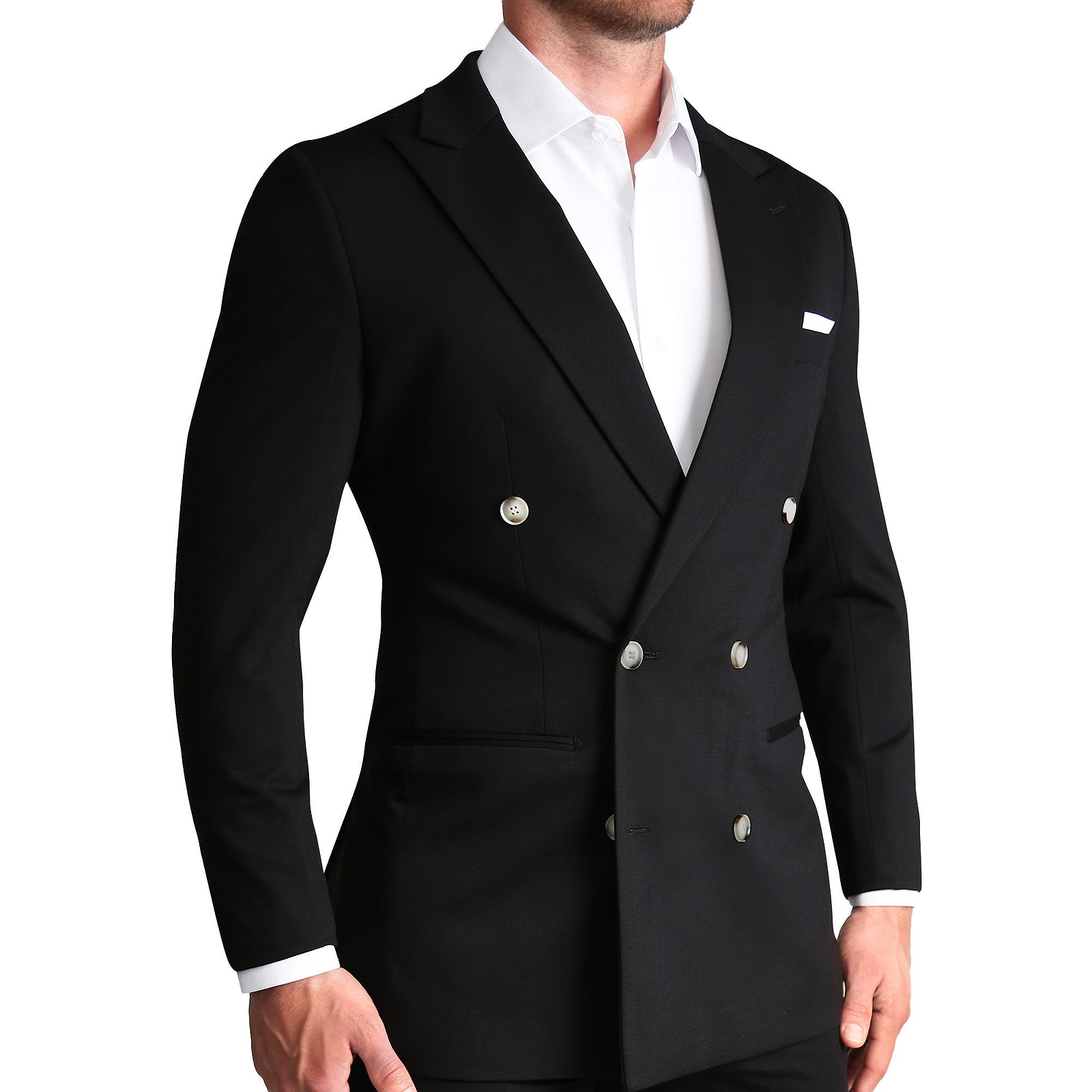 Athletic Fit Stretch Suit - Black Double Breasted