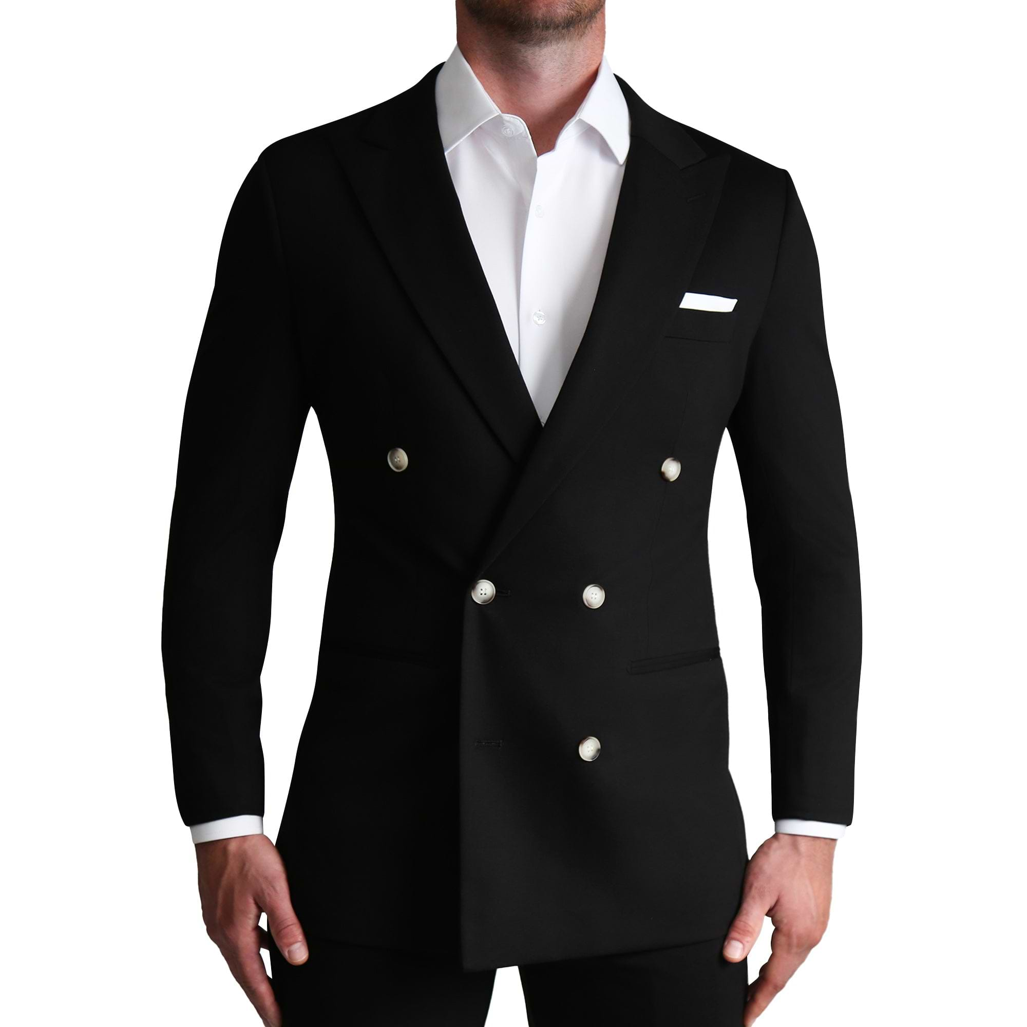 Athletic Fit Stretch Blazer - Black Double Breasted