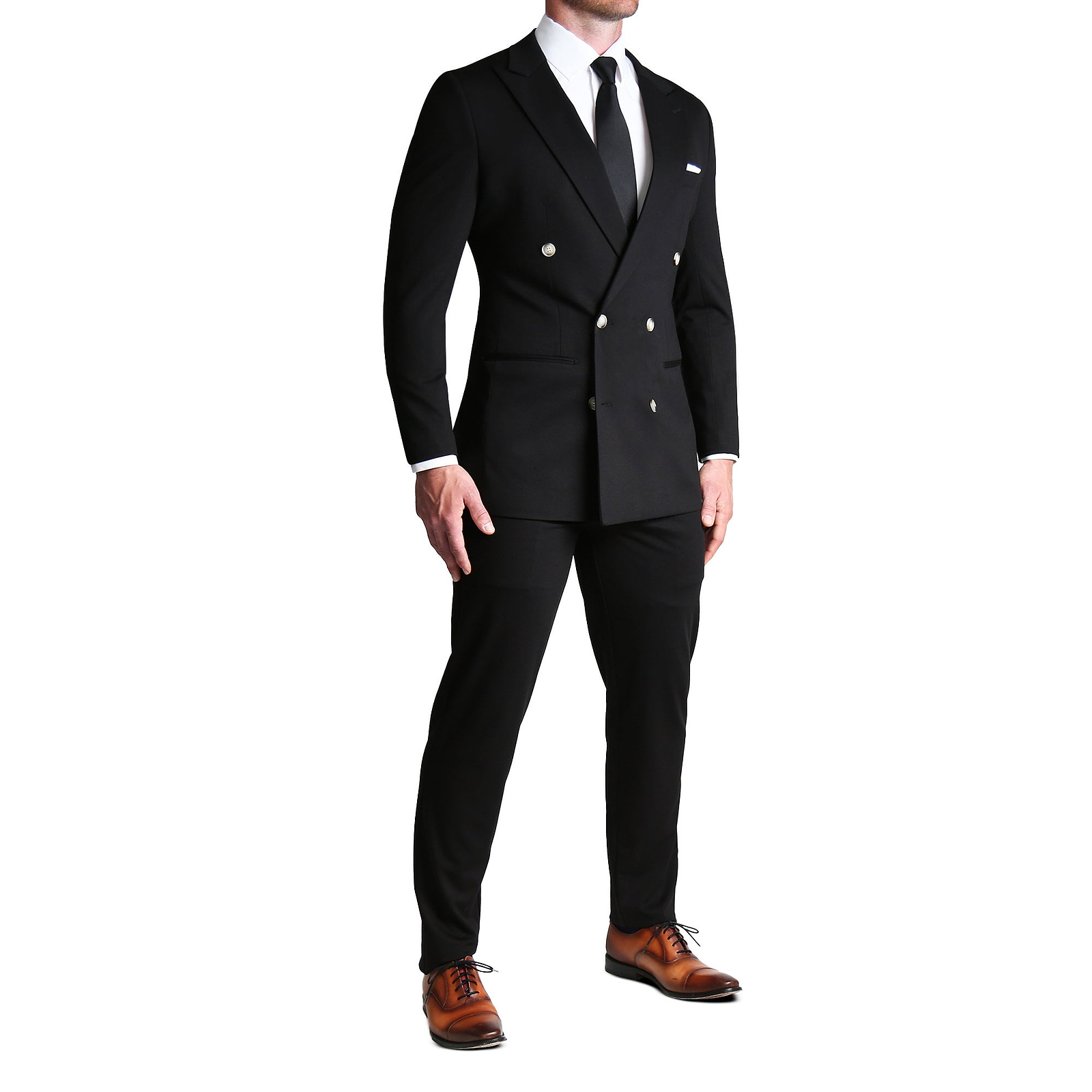 Athletic Fit Stretch Suit - Black Double Breasted