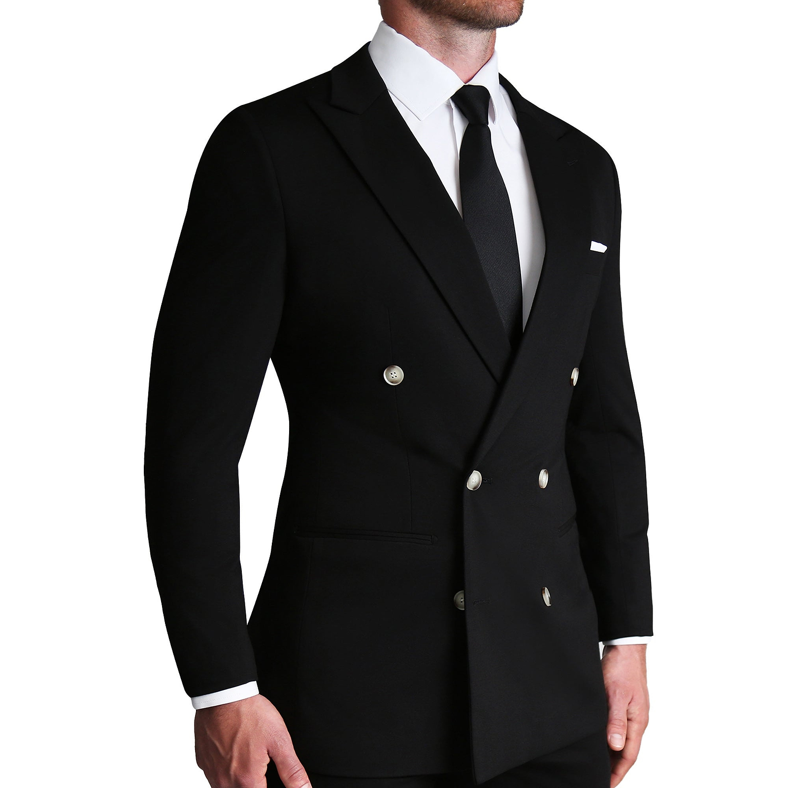 Athletic Fit Stretch Suit - Black Double Breasted