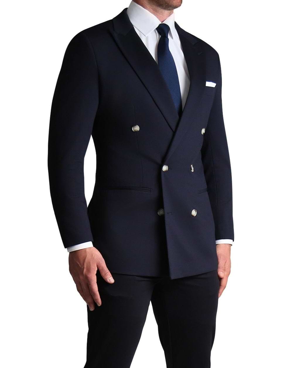 Athletic Fit Stretch Suit - Navy Double Breasted