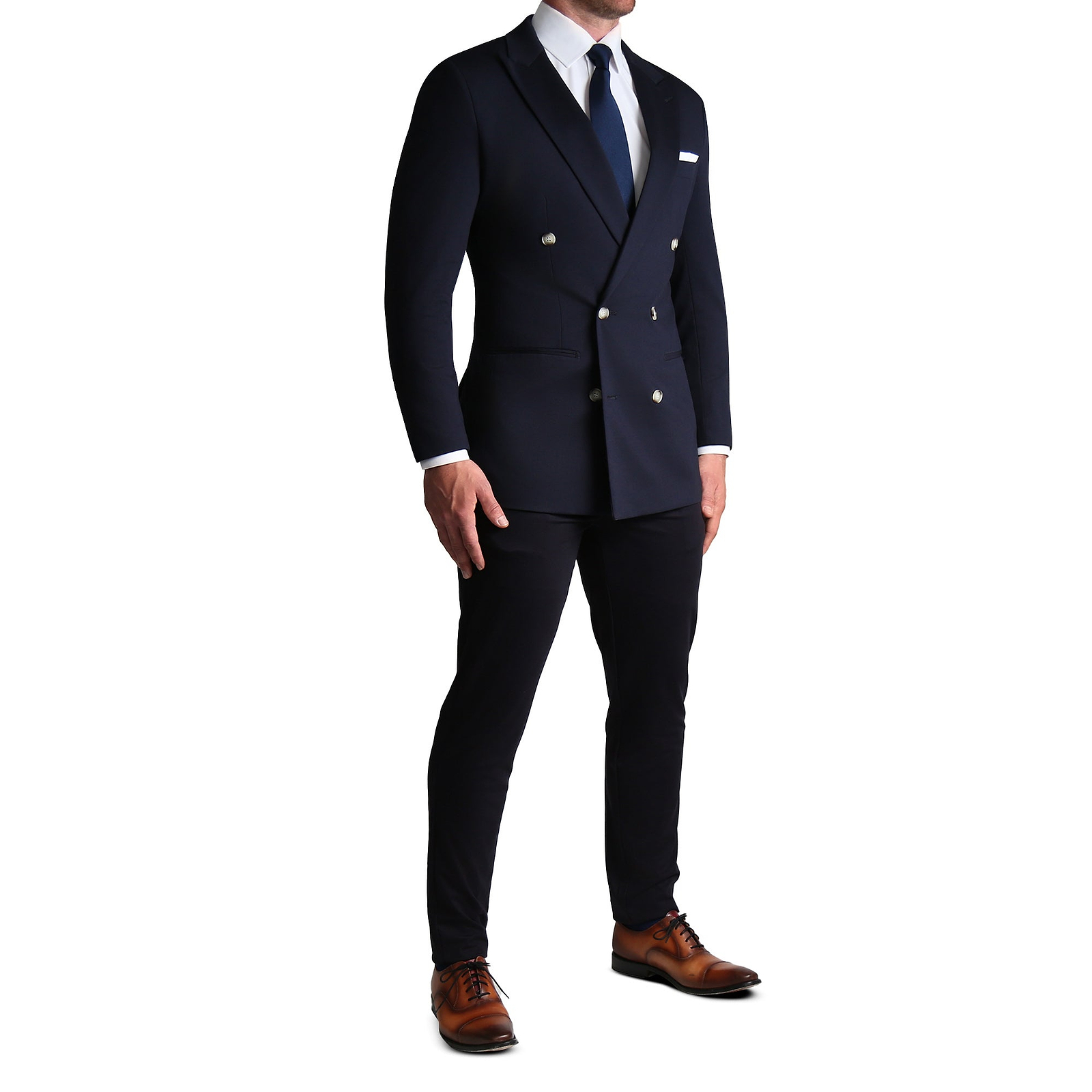 Athletic Fit Stretch Suit - Navy Double Breasted