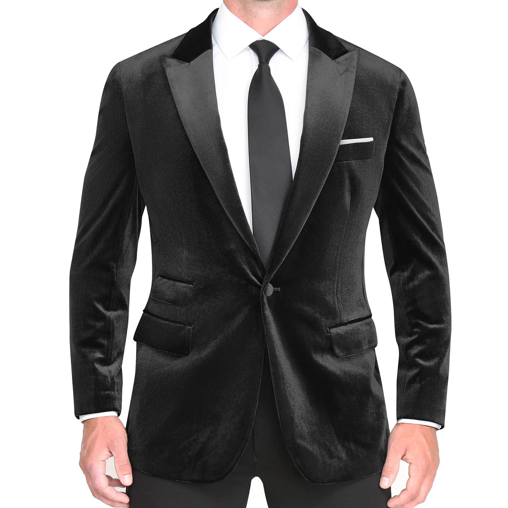 Tuxedo Jacket - Black Velvet with Peak Lapel