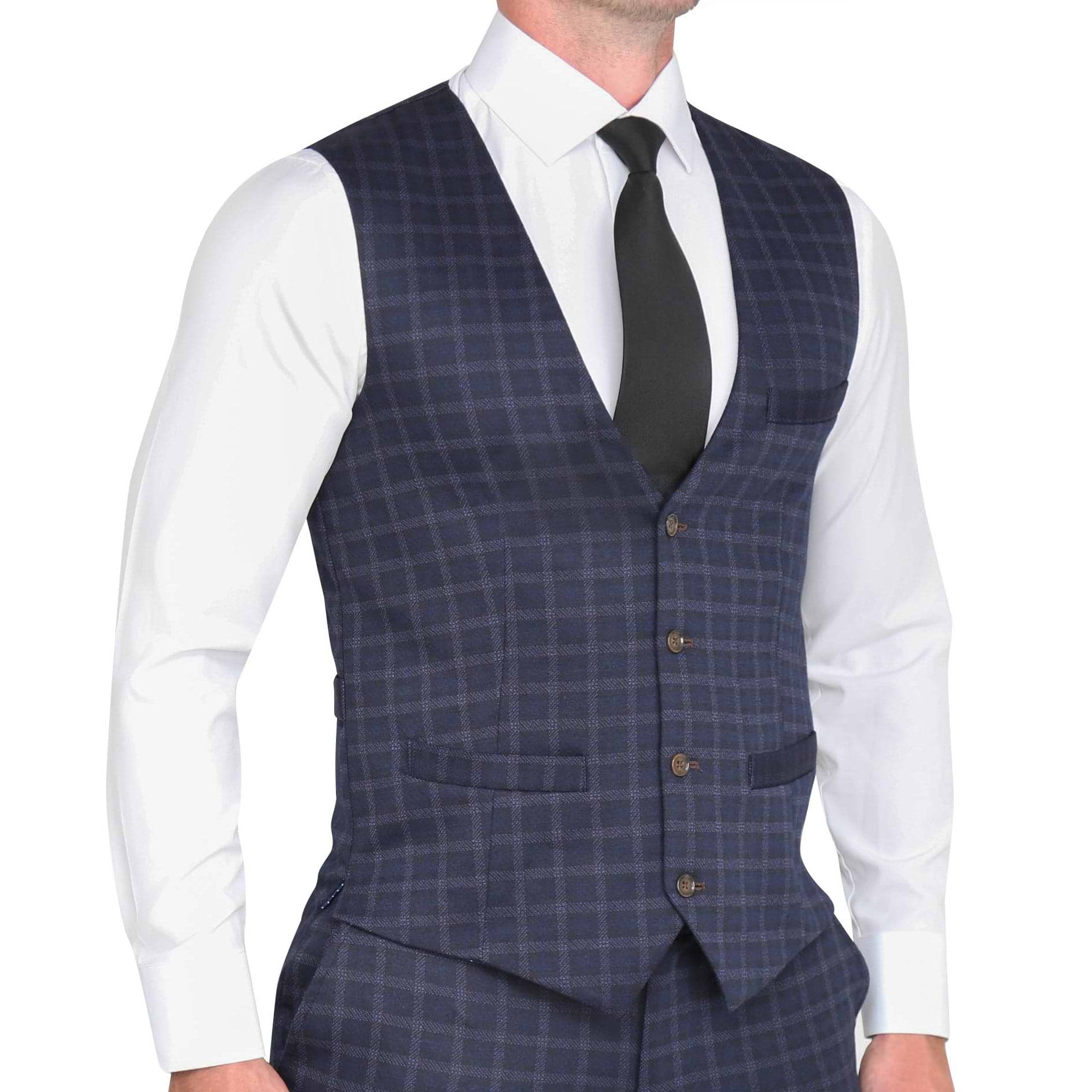 Athletic Fit Stretch Suit Vest - Blue Plaid