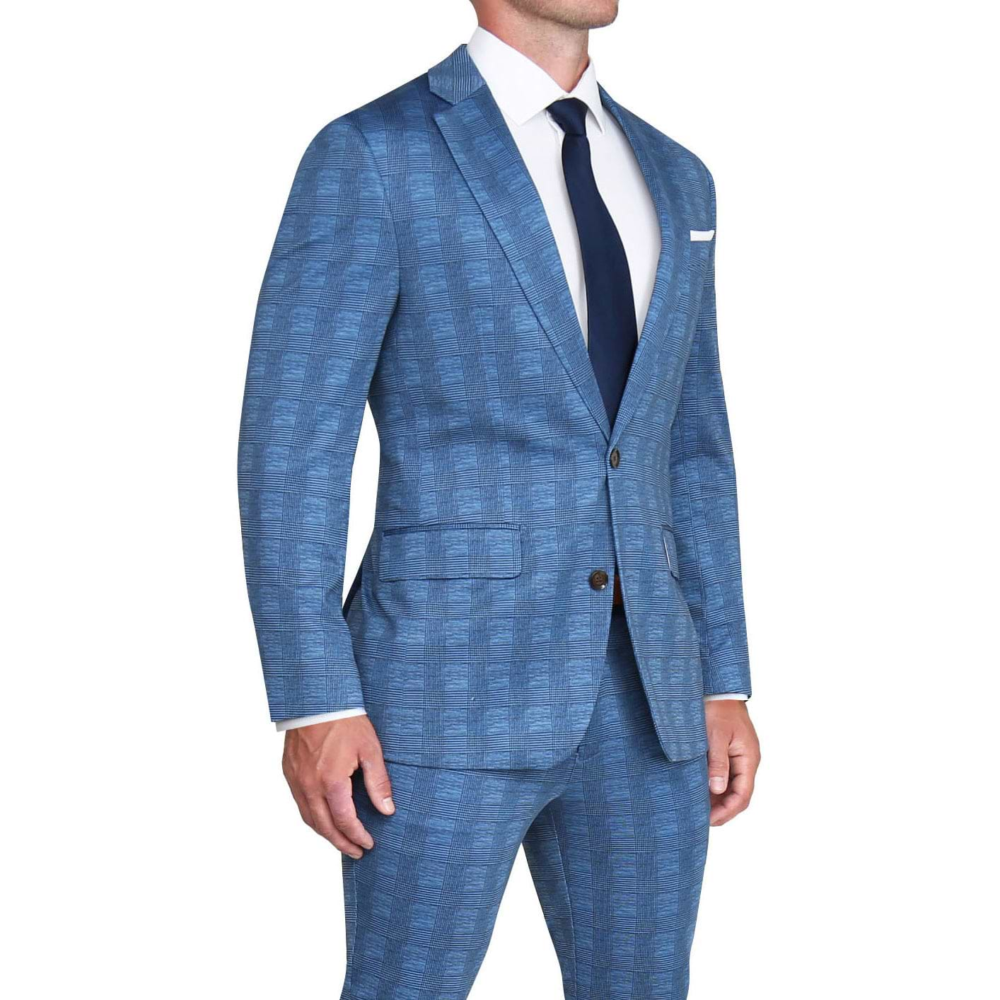 Brushed Tech Stretch Blazer - Electric Blue Plaid