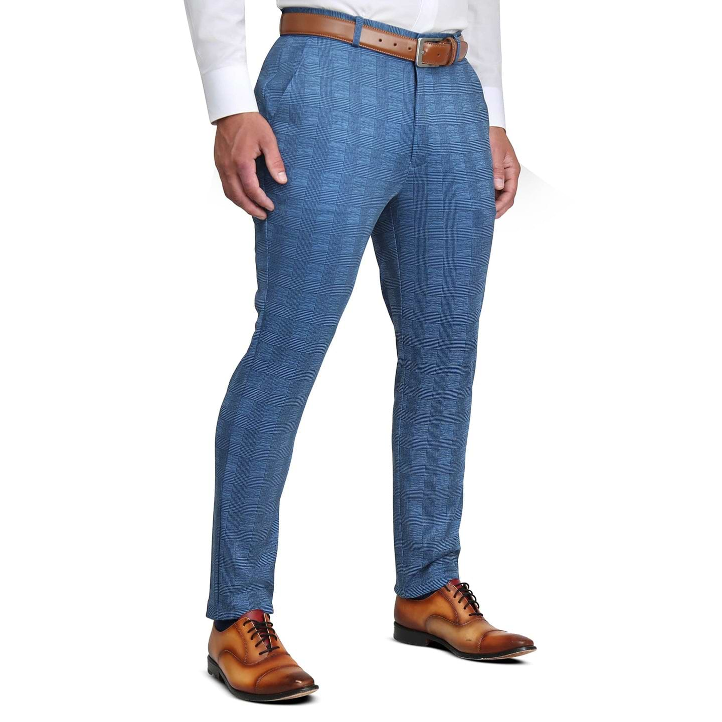 Brushed Tech Suit Pant - Electric Blue Plaid