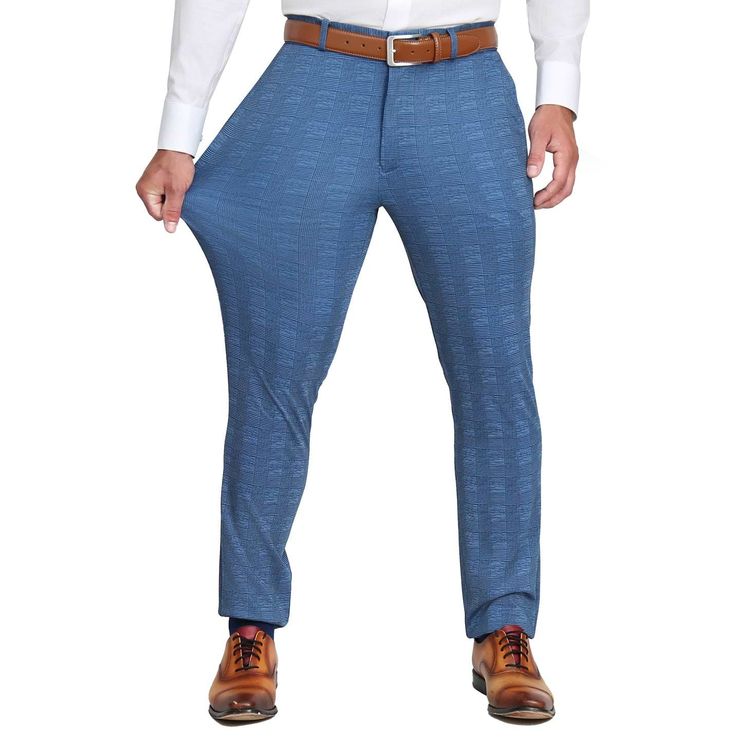 Brushed Tech Suit Pant - Electric Blue Plaid