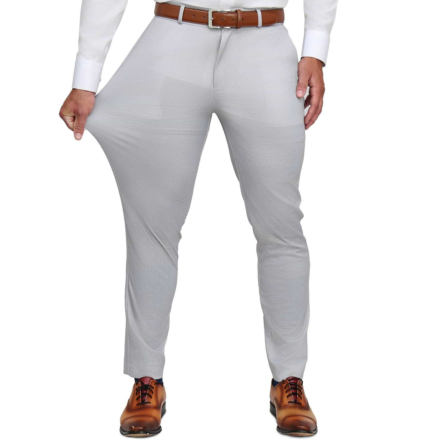 Brushed Tech Suit Pant - Light Grey Microcheck