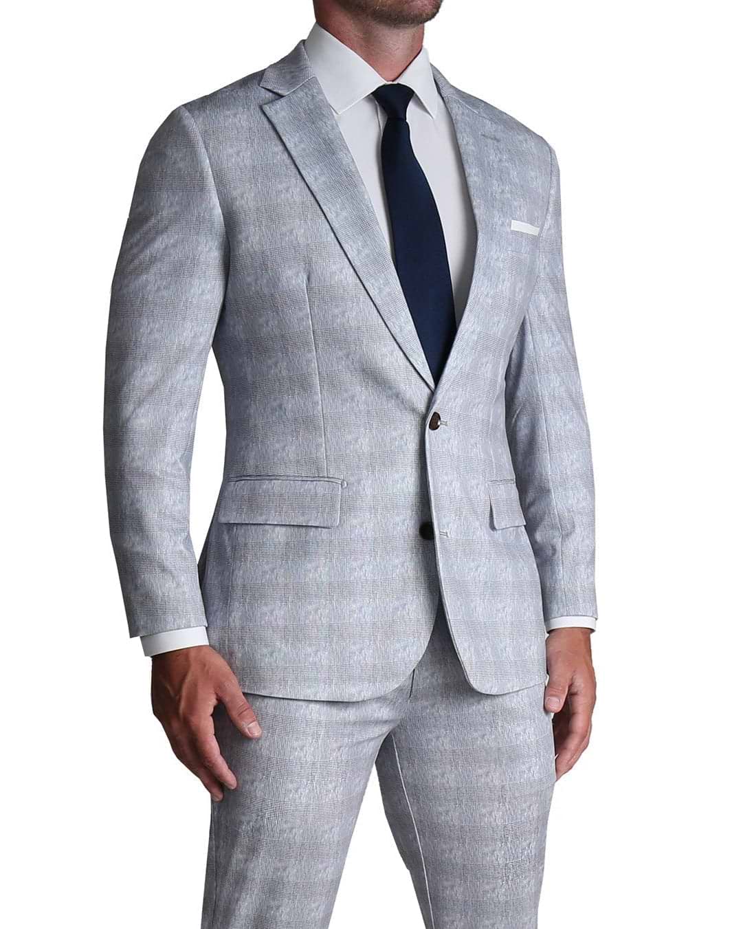 Athletic Fit Stretch Suit - Light Grey Plaid