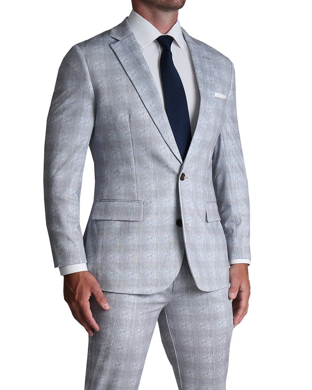 Athletic Fit Stretch Suit - Light Grey Plaid