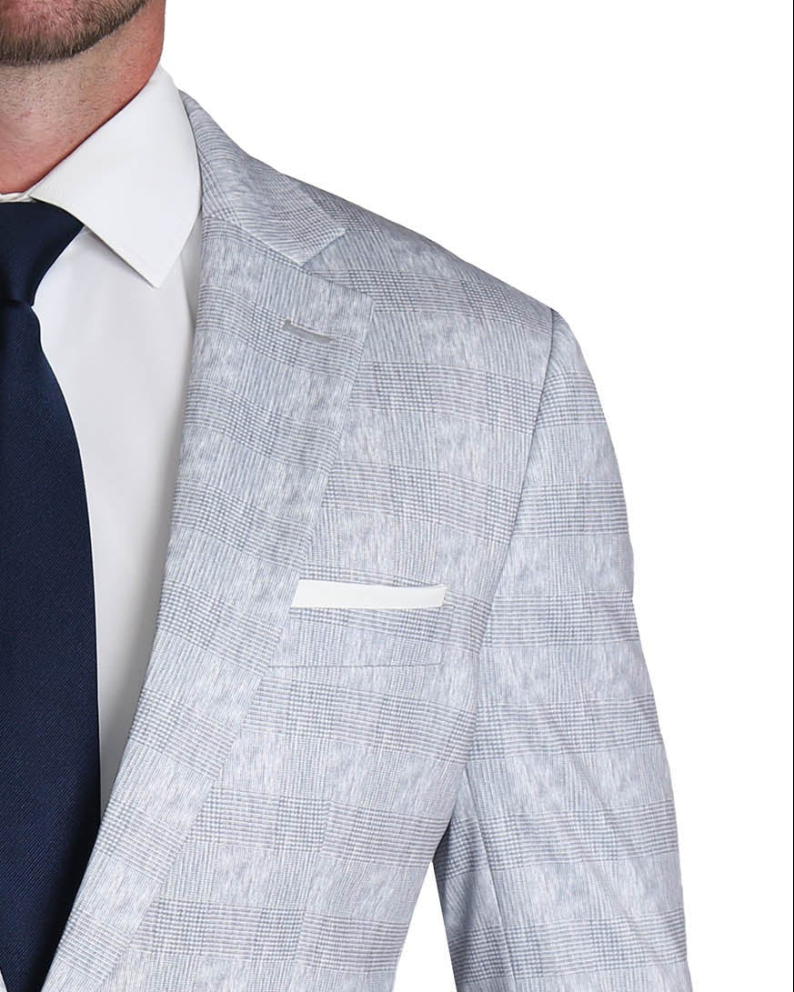 Athletic Fit Stretch Suit - Light Grey Plaid