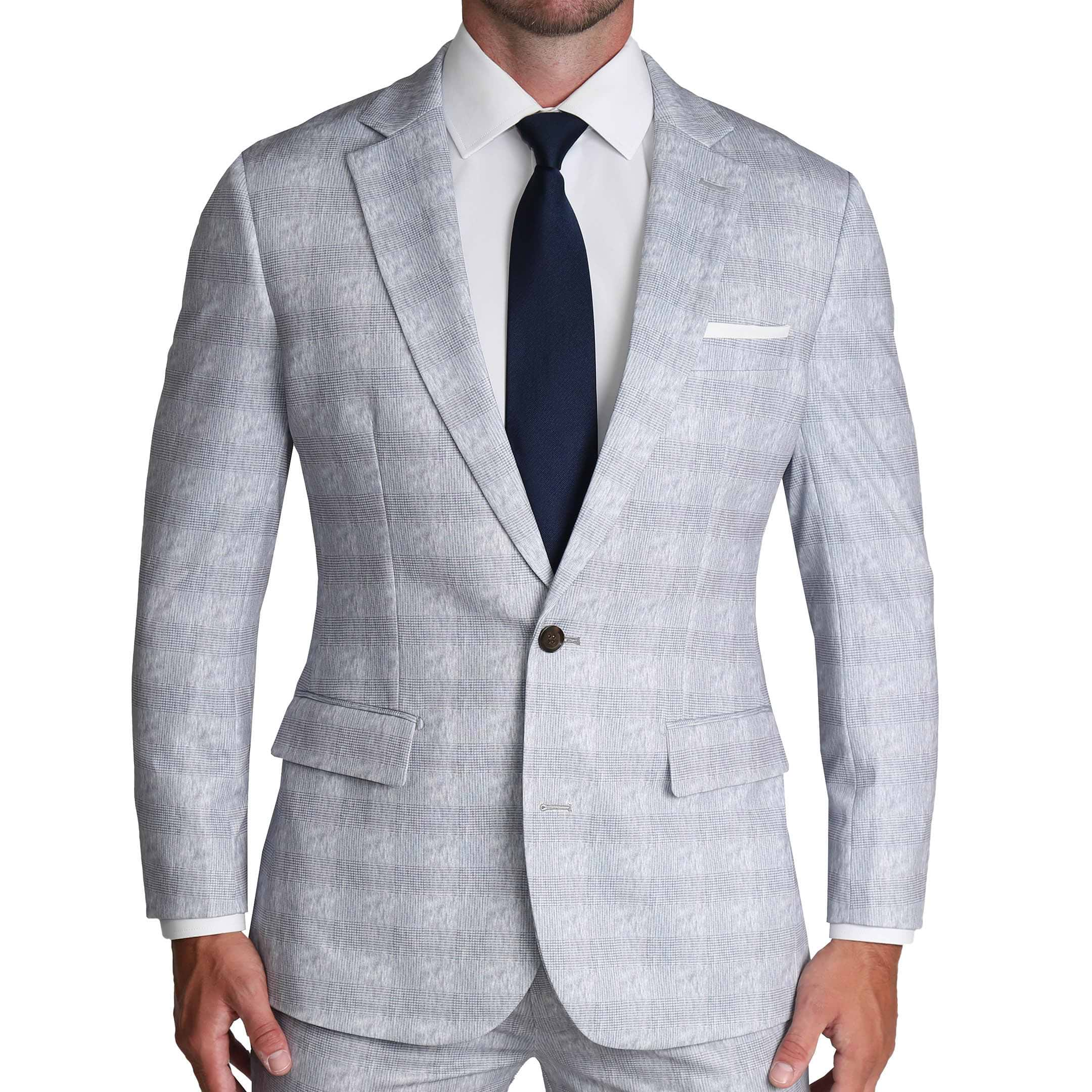 Athletic Fit Stretch Blazer - Light Grey Plaid