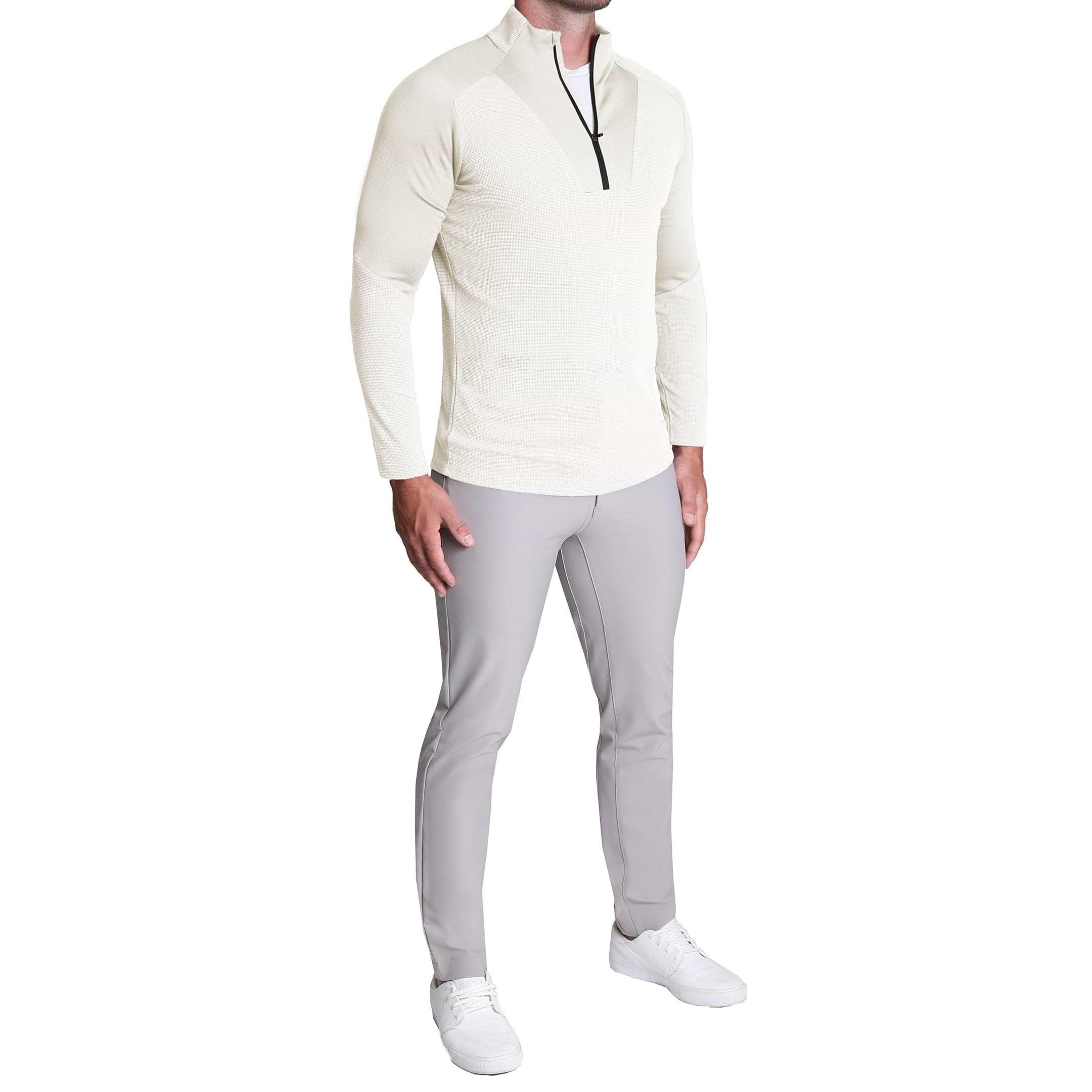 Waffle Knit Quarter Zip - Solid Cream