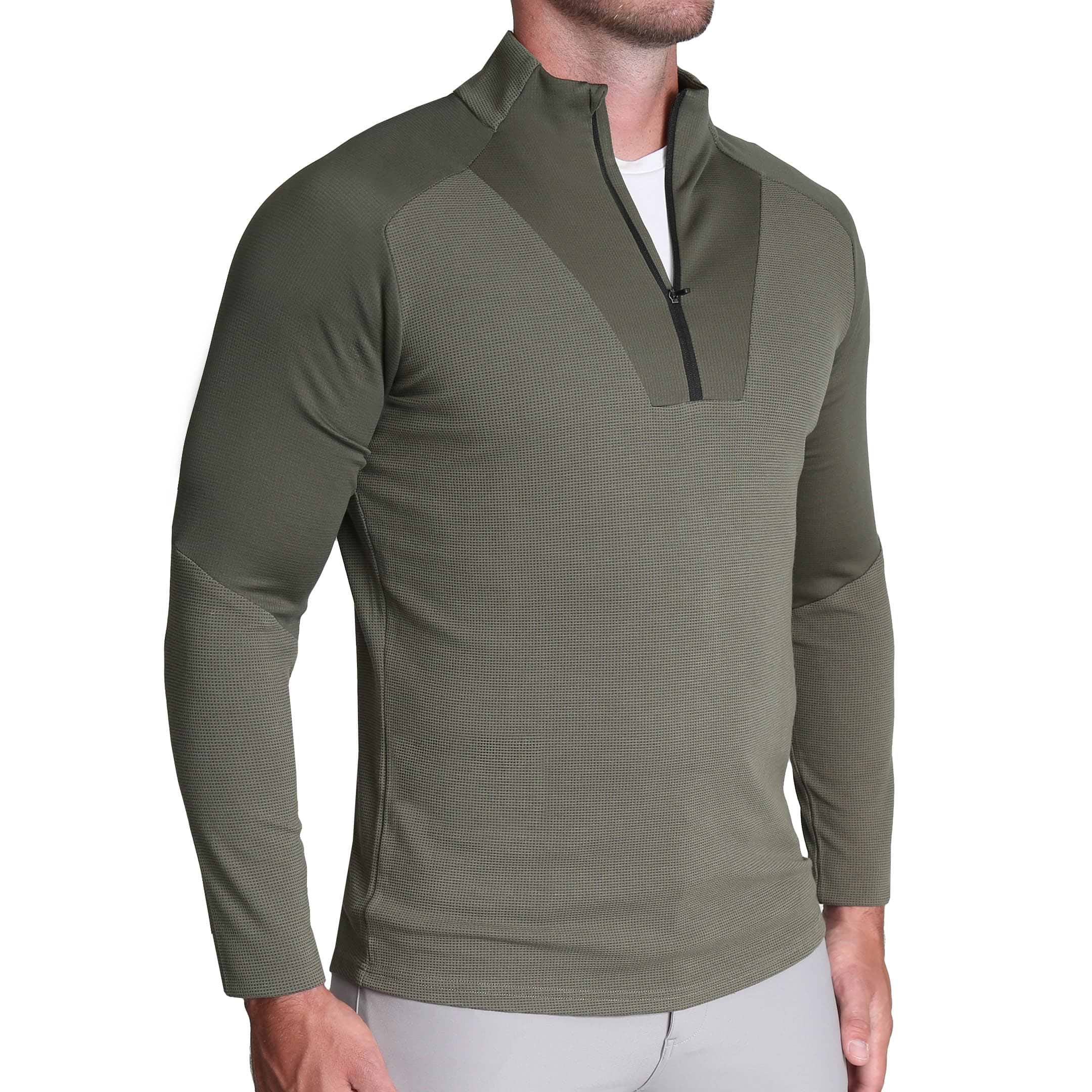 Waffle Knit Quarter Zip - Solid Olive