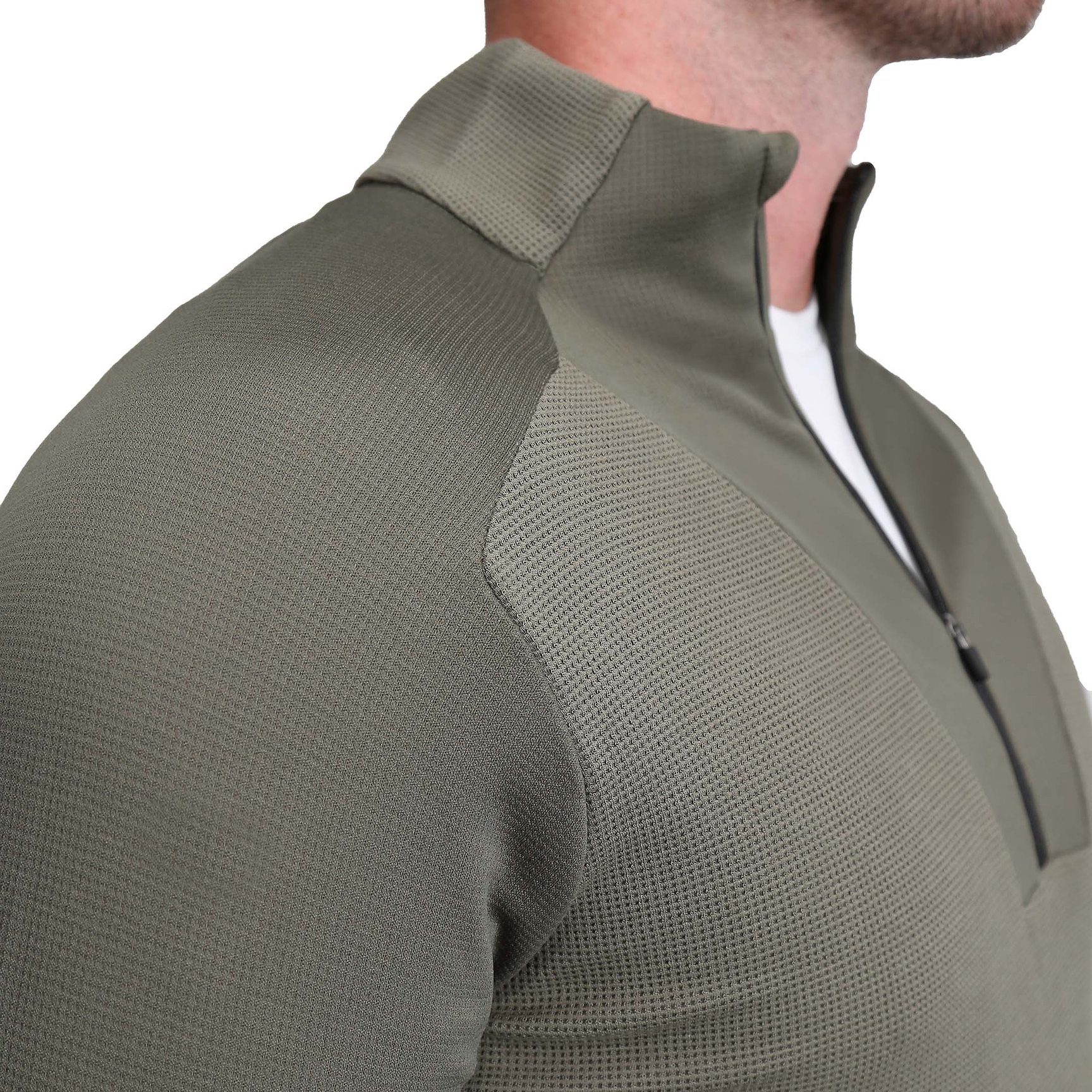 Waffle Knit Quarter Zip - Solid Olive